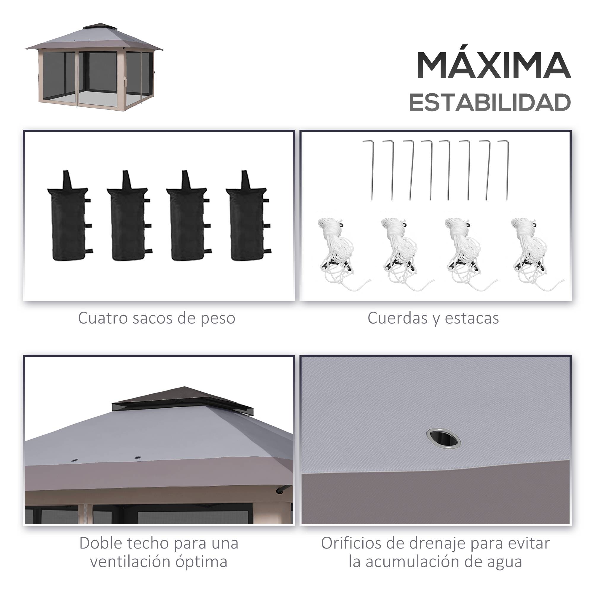 Tente pliante pop-up à hauteur réglable, protection UV50+, double toit et moustiquaires, 4 x 4 x 2,8 m, gris clair - Image 9