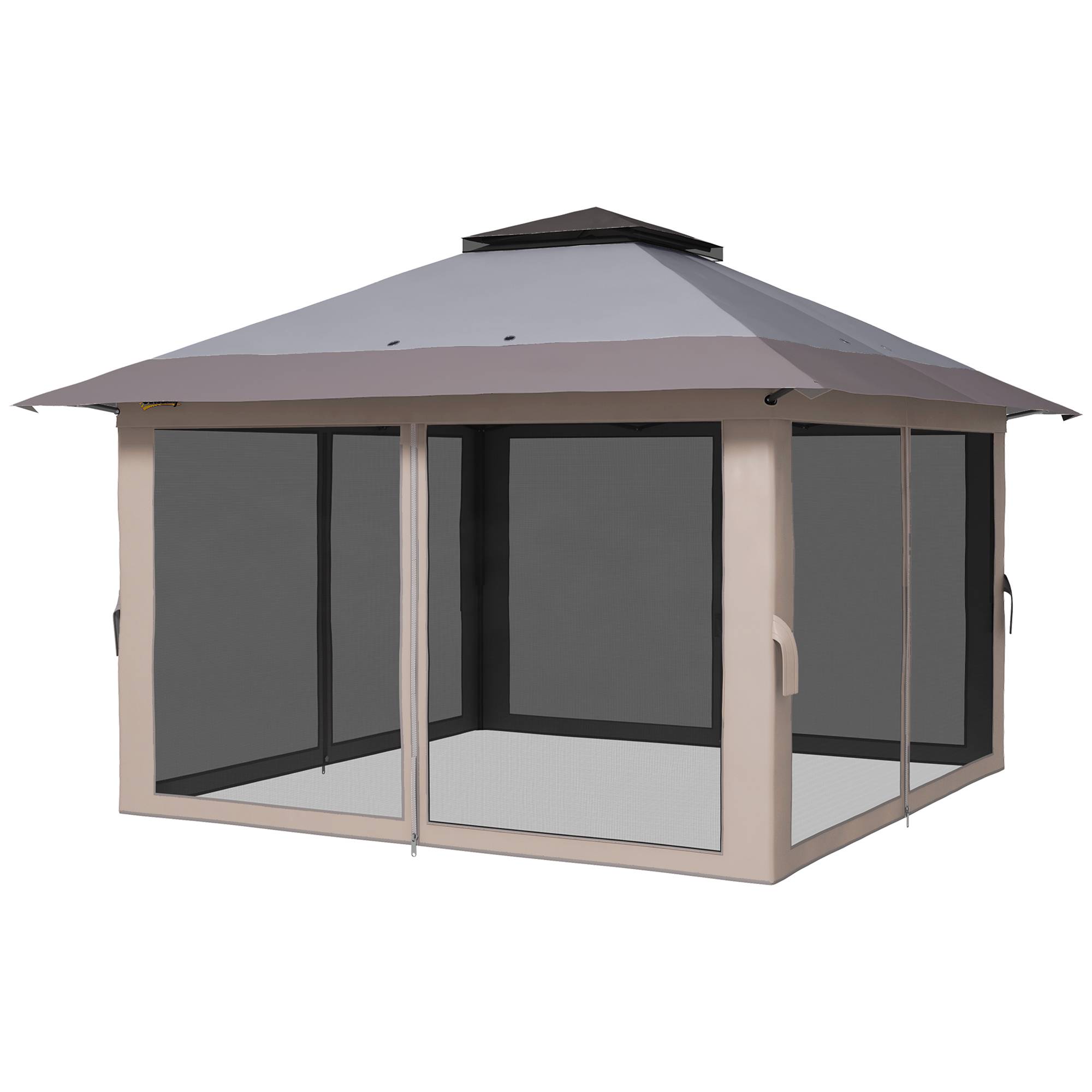 Tente pliante pop-up à hauteur réglable, protection UV50+, double toit et moustiquaires, 4 x 4 x 2,8 m, gris clair - Image 2