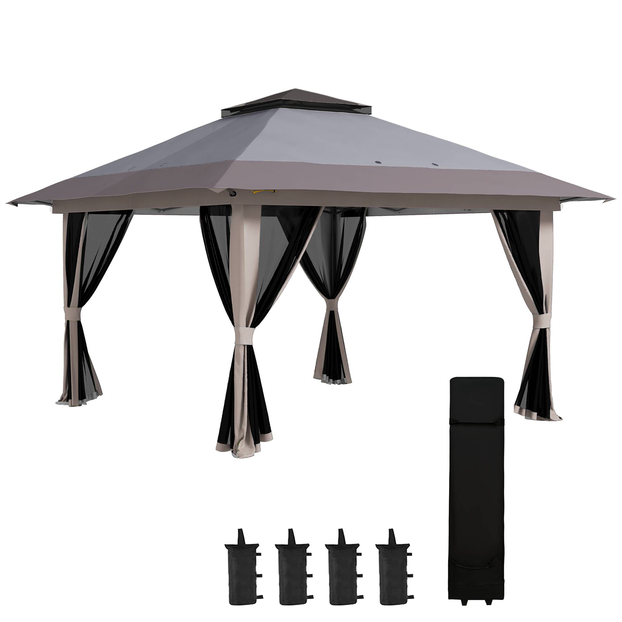 Tente pliante pop-up à hauteur réglable, protection UV50+, double toit et moustiquaires, 4 x 4 x 2,8 m, gris clair - Image 1
