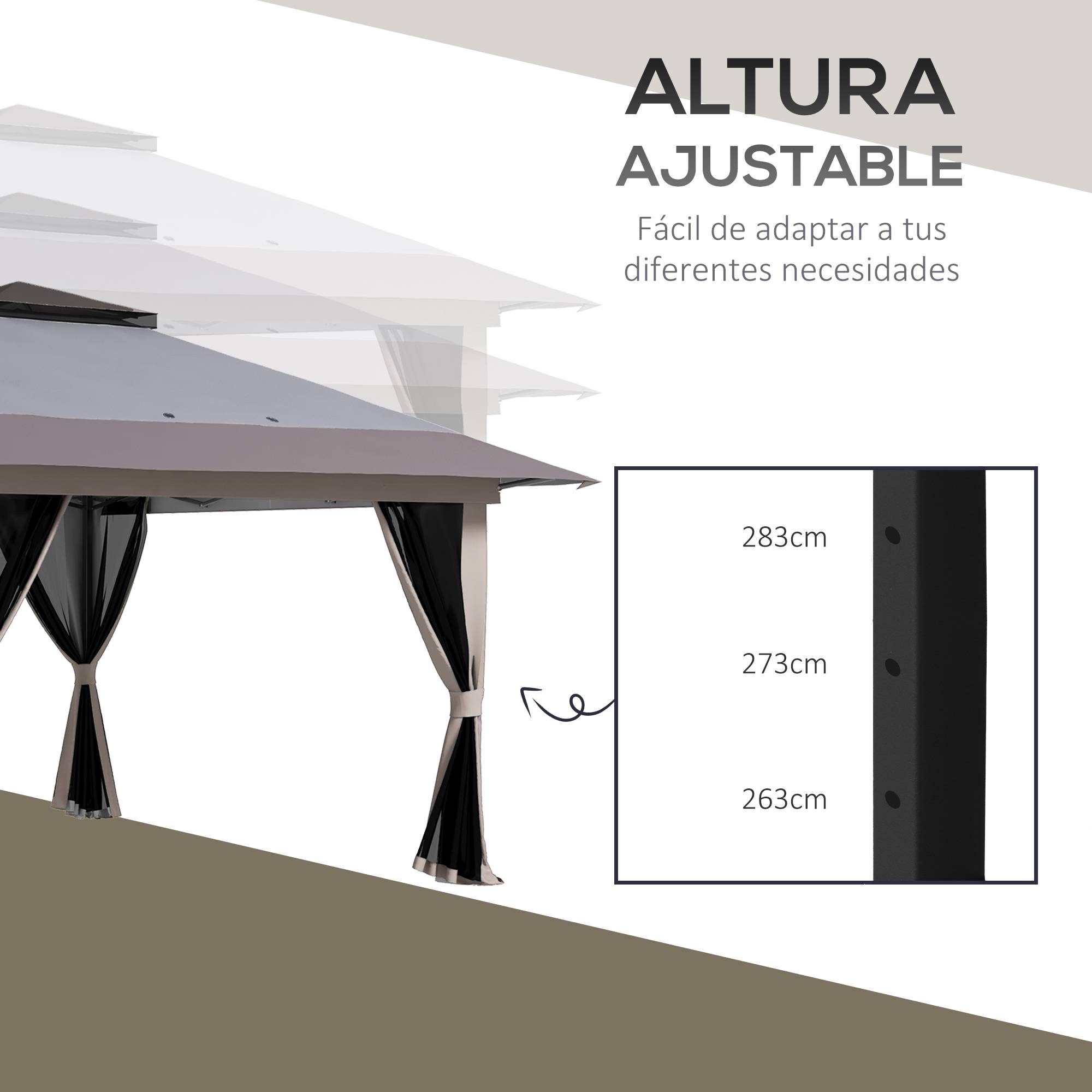 Tente pliante pop-up à hauteur réglable, protection UV50+, double toit et moustiquaires, 4 x 4 x 2,8 m, gris clair - Image 8