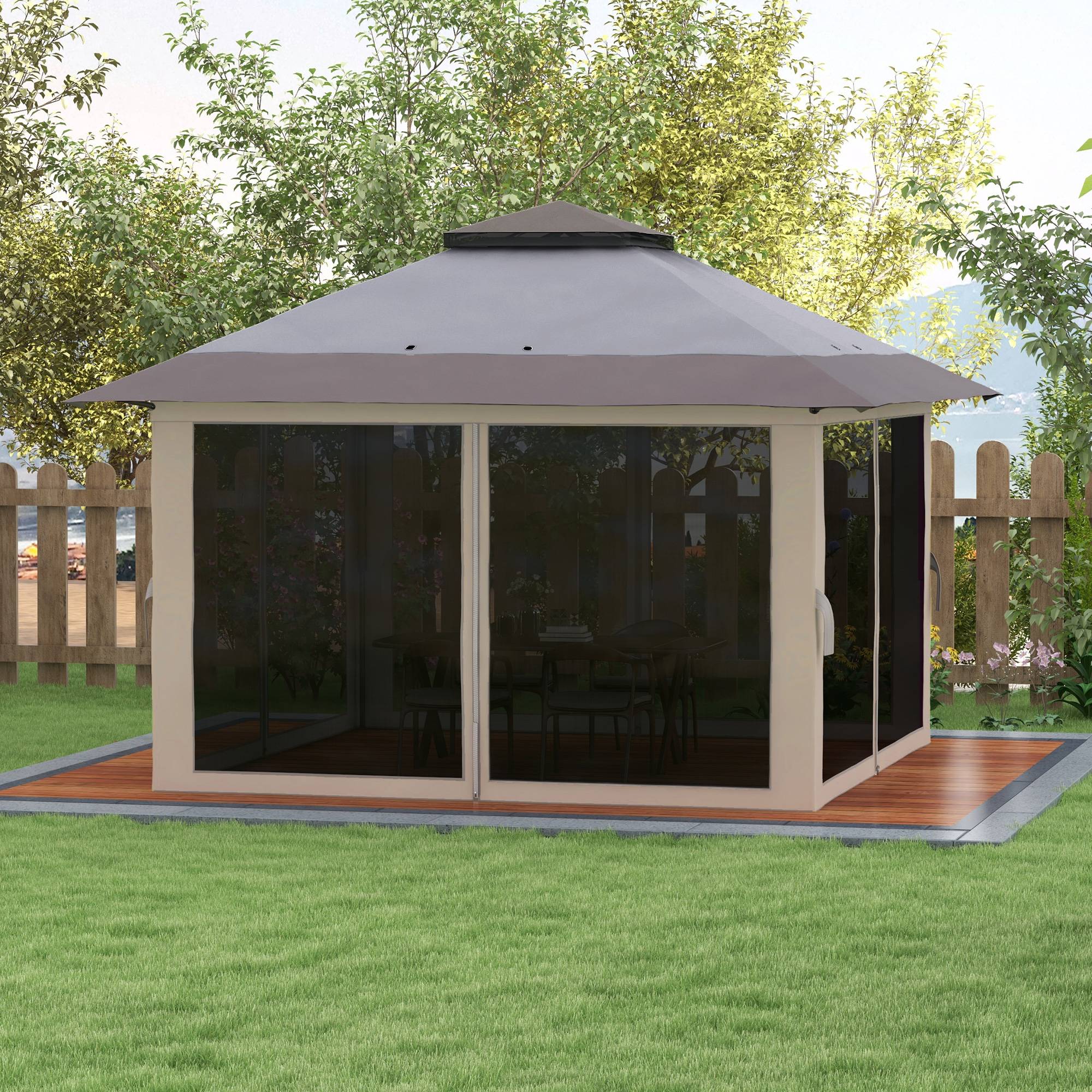 Tente pliante pop-up à hauteur réglable, protection UV50+, double toit et moustiquaires, 4 x 4 x 2,8 m, gris clair - Image 4