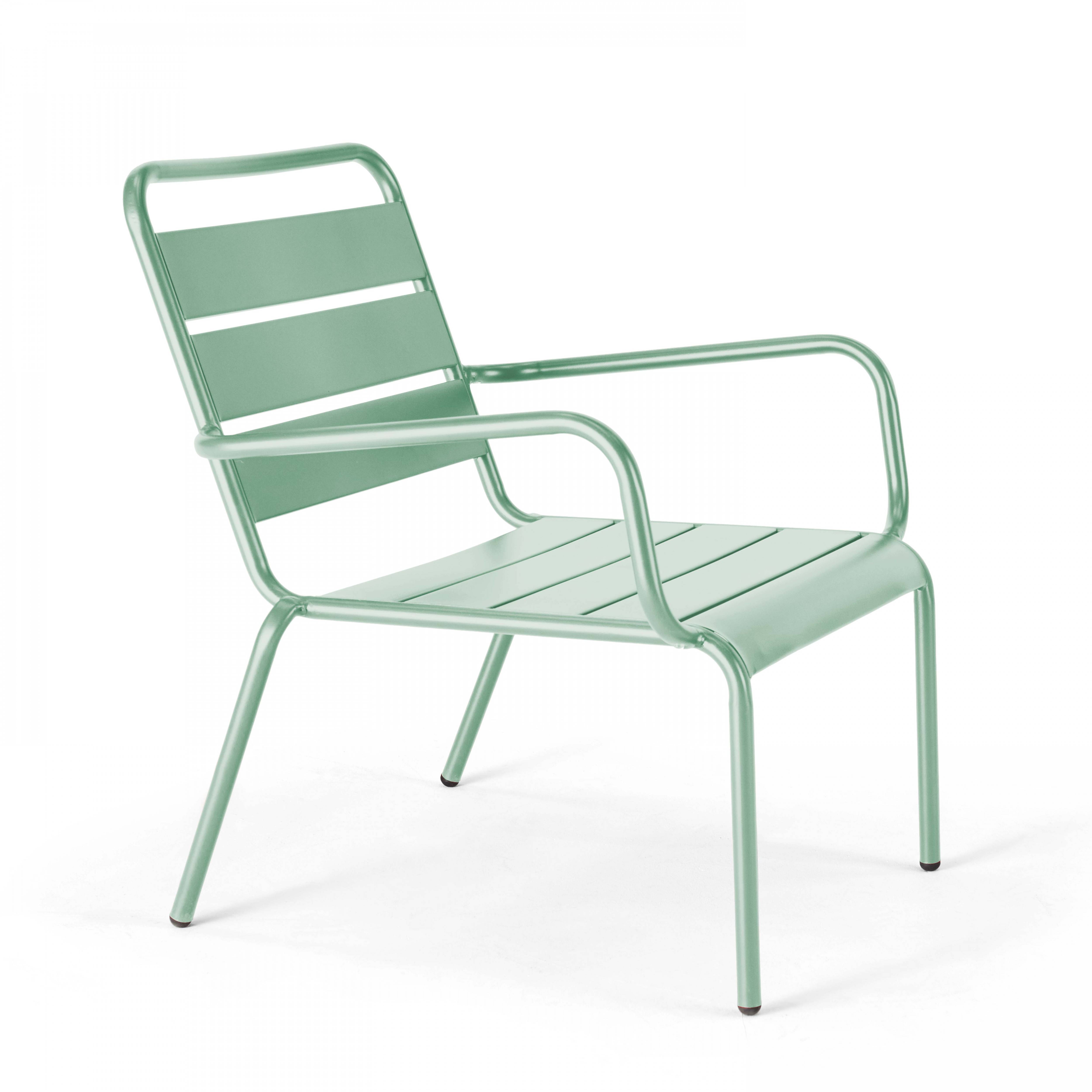 Oviala - Lot 2 fauteuils relax avec repose-pieds métal gris et vert sauge Palavas - Oviala - Imagen 6