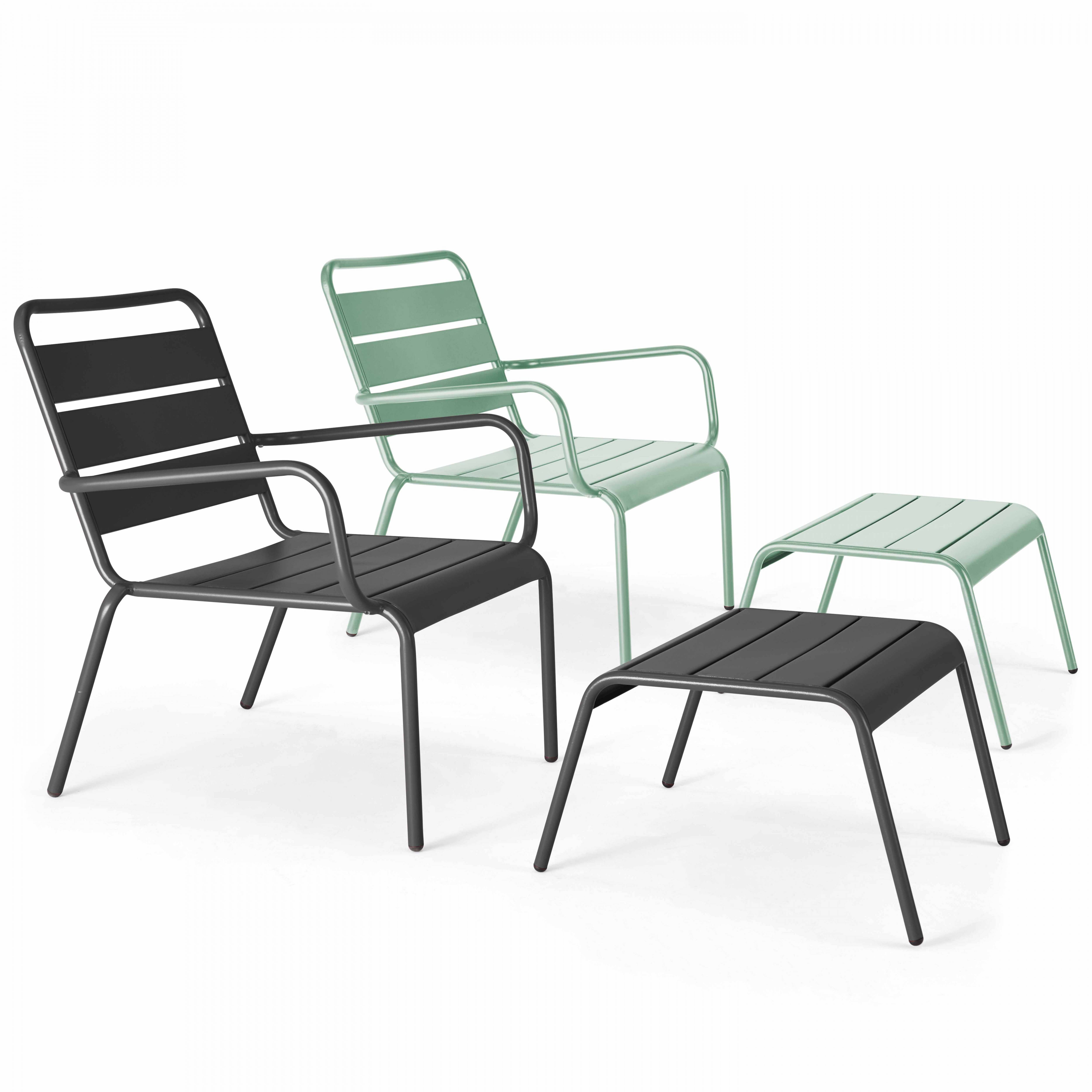 Oviala - Lot 2 fauteuils relax avec repose-pieds métal gris et vert sauge Palavas - Oviala - Imagen 1