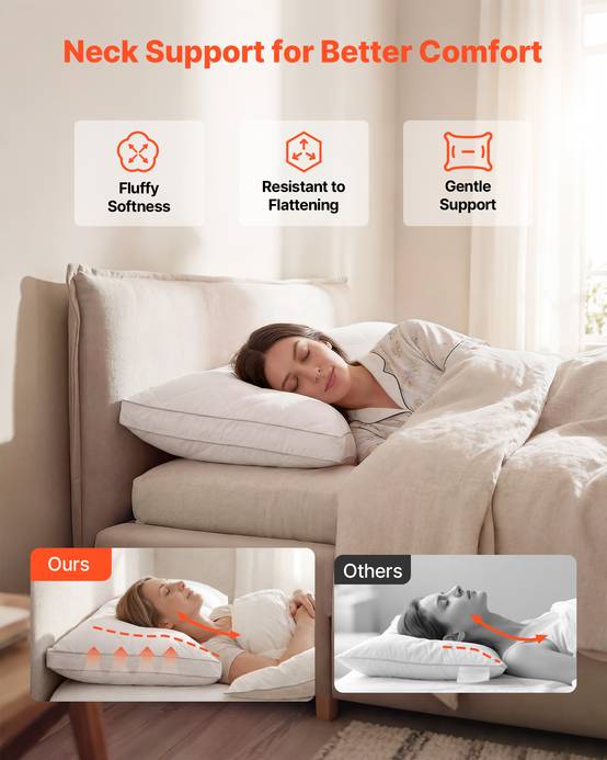 VEVOR Oreillers en Duvet Plume d'Oie et Fibre Synthétique Lot de 2 76 x 50 cm - Image 4