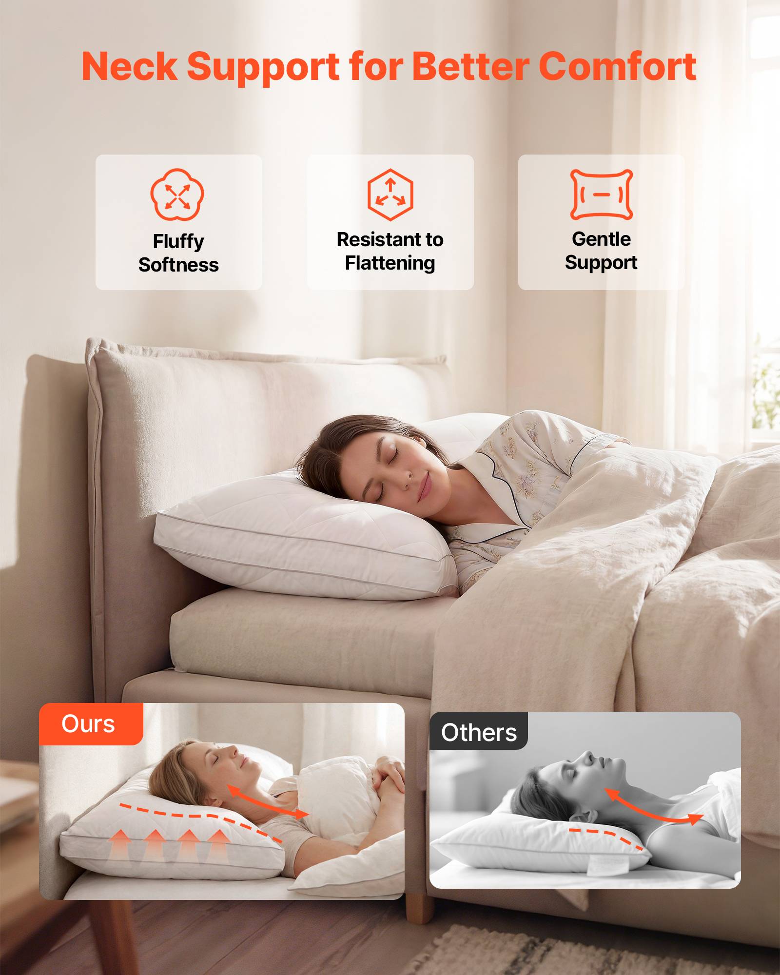 VEVOR Oreillers en Duvet Plume d'Oie et Fibre Synthétique Lot de 2 76 x 50 cm - Image 4