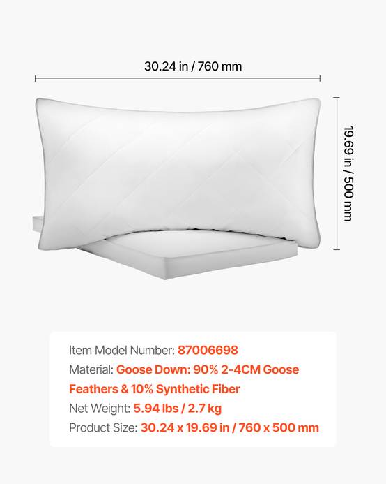 VEVOR Oreillers en Duvet Plume d'Oie et Fibre Synthétique Lot de 2 76 x 50 cm - Image 7