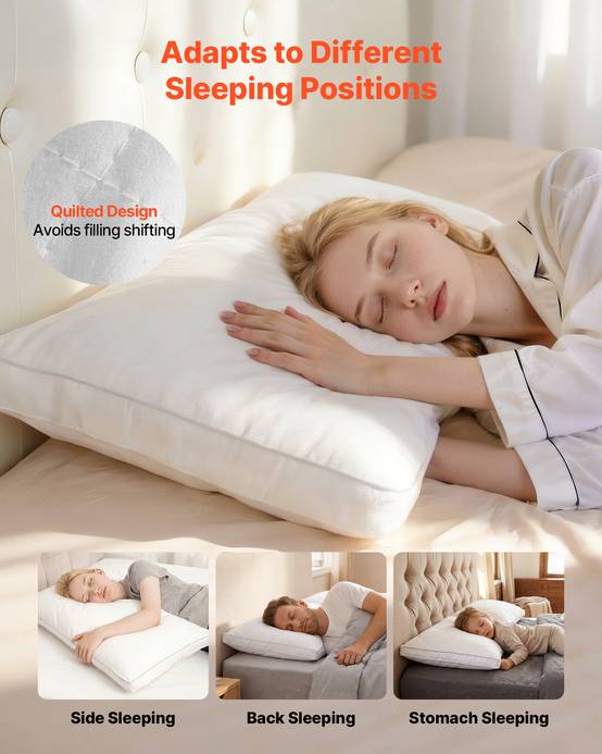 VEVOR Oreillers en Duvet Plume d'Oie et Fibre Synthétique Lot de 2 76 x 50 cm - Image 3