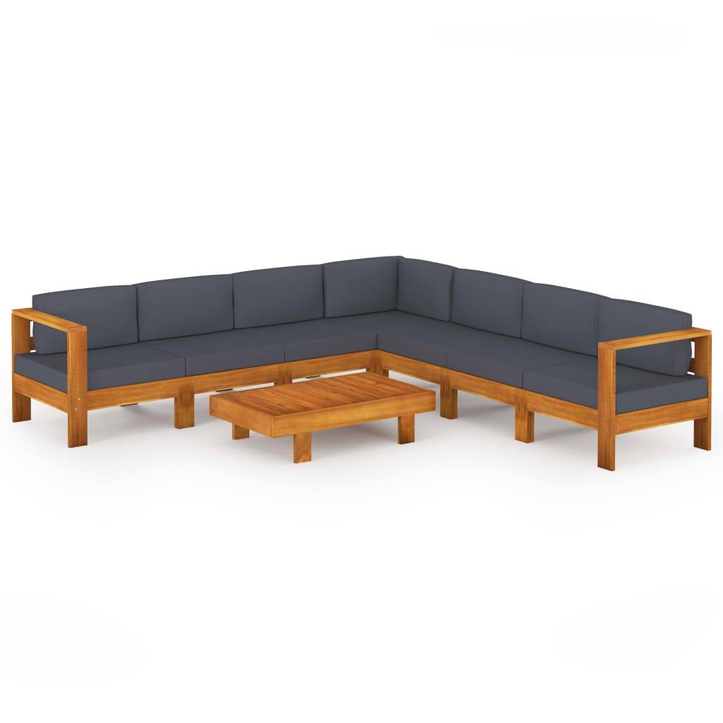 Helloshop26 - Salon de jardin meuble d'extérieur ensemble de mobilier 8 pièces avec coussins gris foncé bois d'acacia - Imagen 1