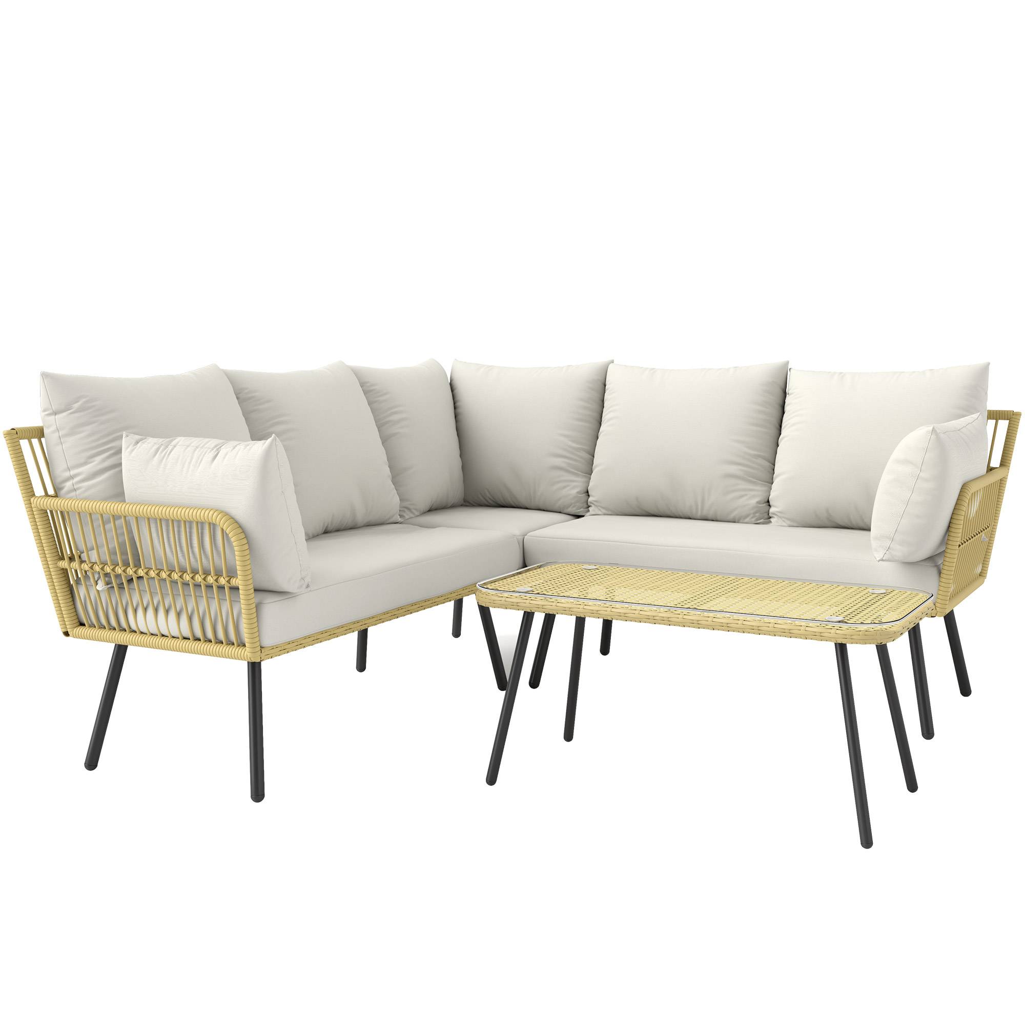 Outsunny - Ensemble salon jardin 5 places angle avec table basse rectangulaire et coussins résine tressée effet rotin naturel - Outsunny - Image 1