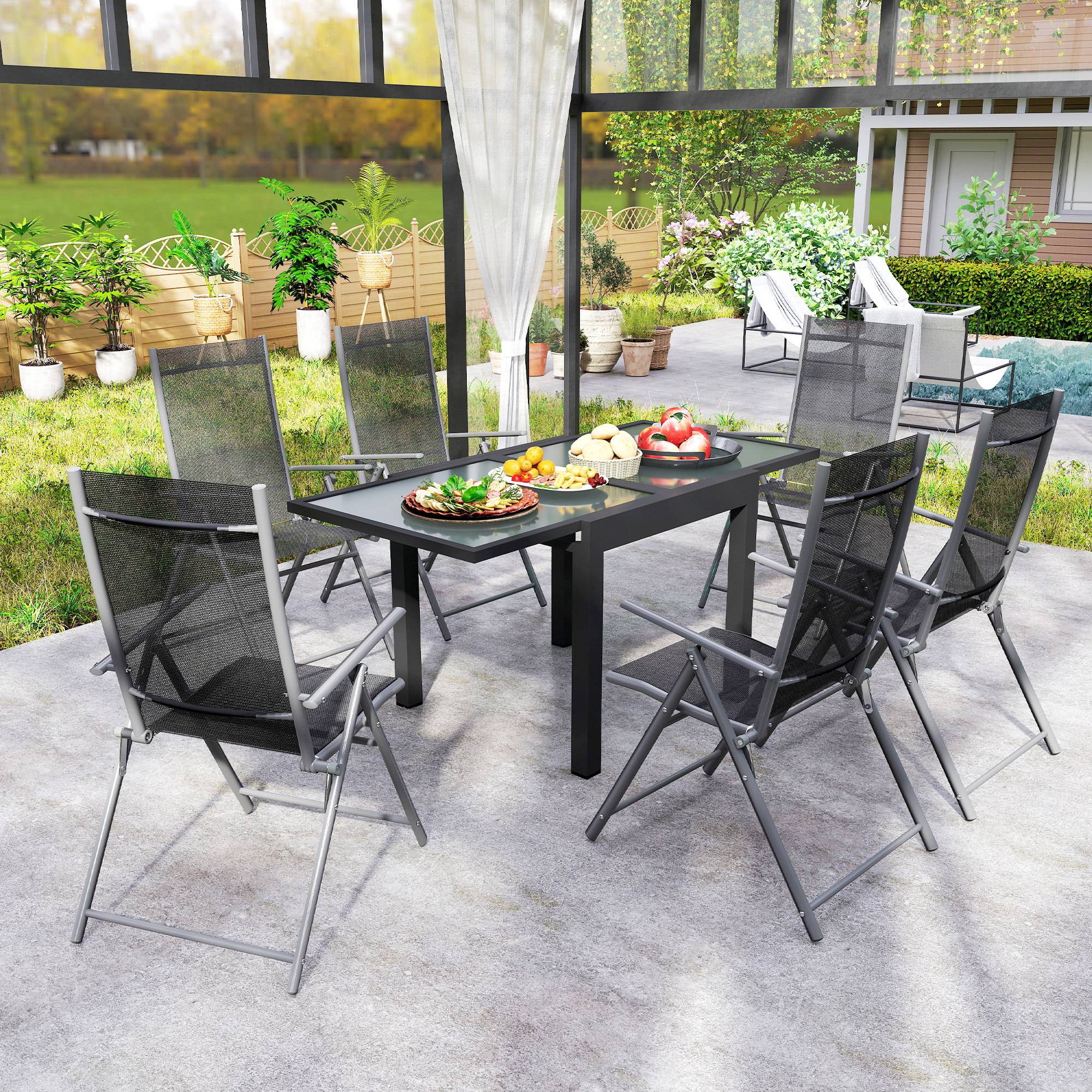 Table Extensible de Jardin Grande Taille dim. dépliées 160 x 80 x 75 cm Aluminium Plateau Verre trempé transparent - Image 9