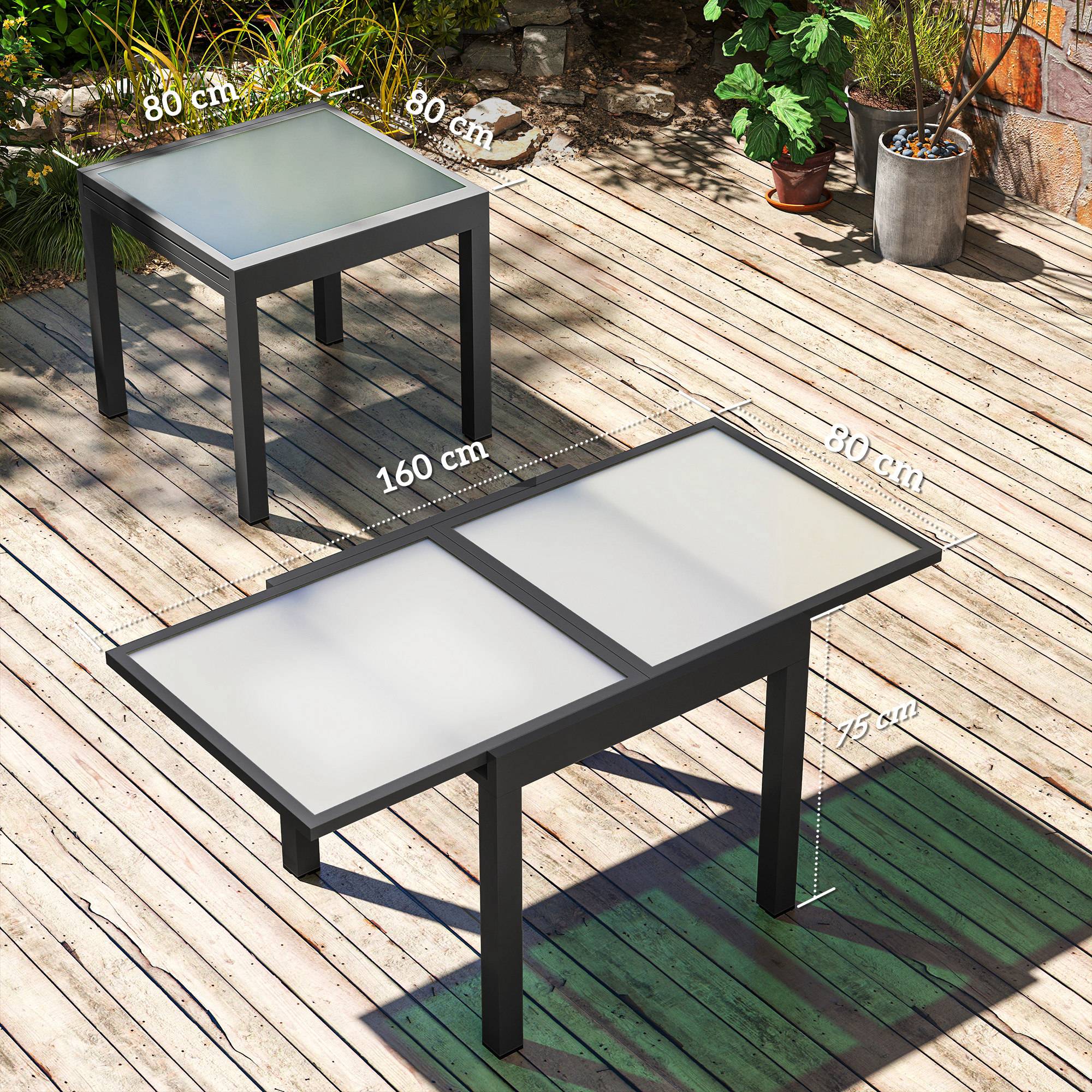 Table Extensible de Jardin Grande Taille dim. dépliées 160 x 80 x 75 cm Aluminium Plateau Verre trempé transparent - Image 5