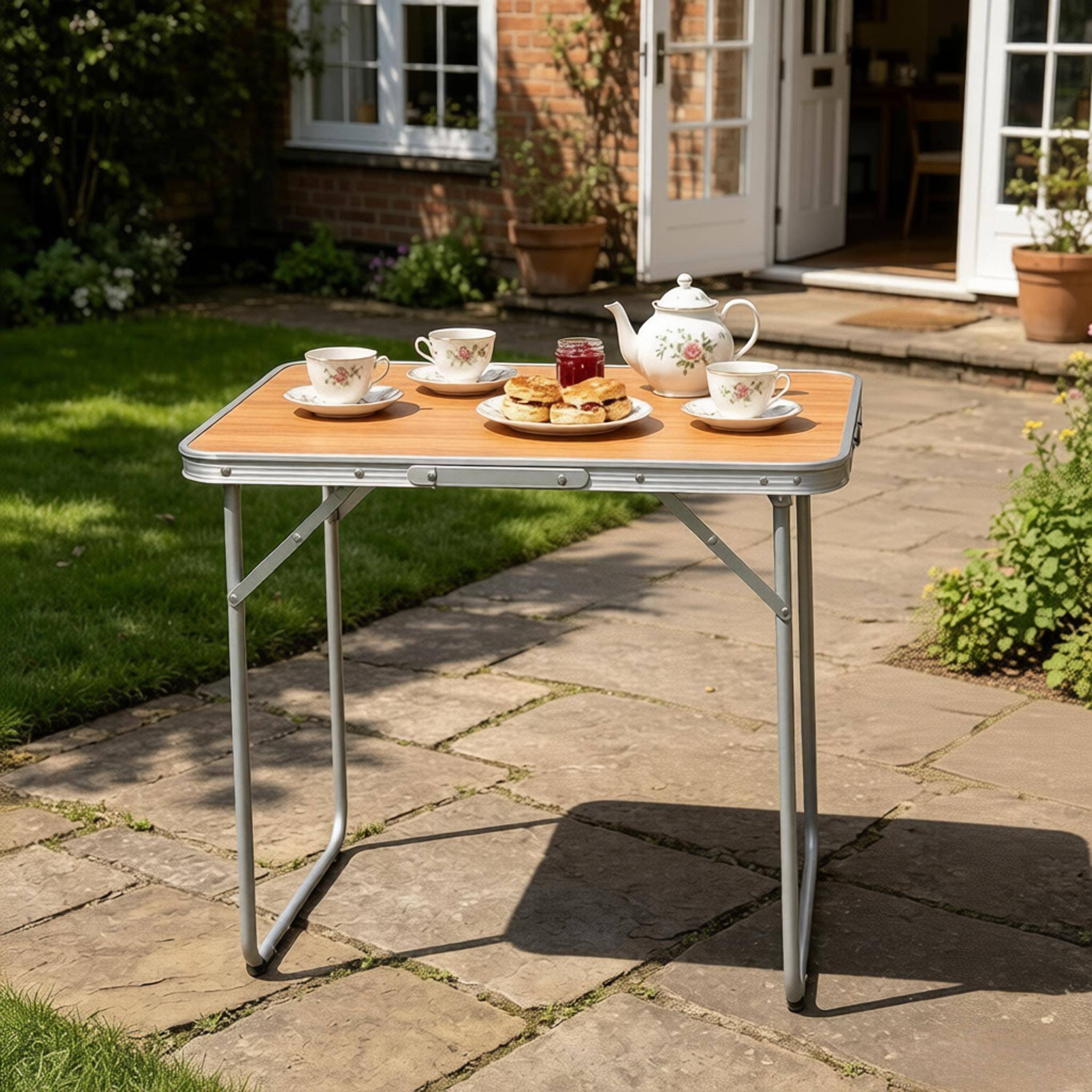 ComfortXL - Table Pliante Camping MDF Aluminium Extérieur Pique-Nique Portable 70x50cm Chêne - ComfortXL Outdoor Living - Image 6