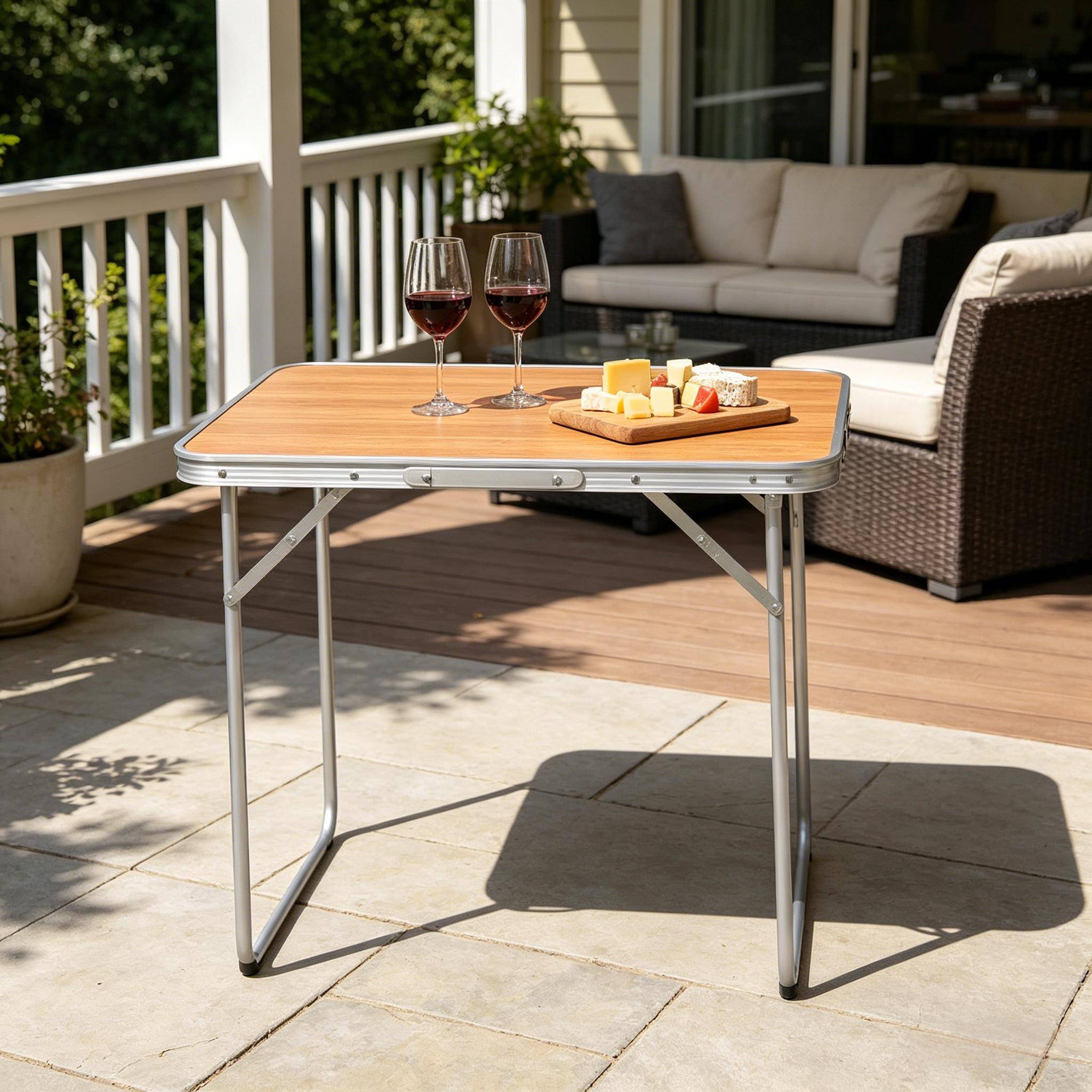 ComfortXL - Table Pliante Camping MDF Aluminium Extérieur Pique-Nique Portable 70x50cm Chêne - ComfortXL Outdoor Living - Image 3