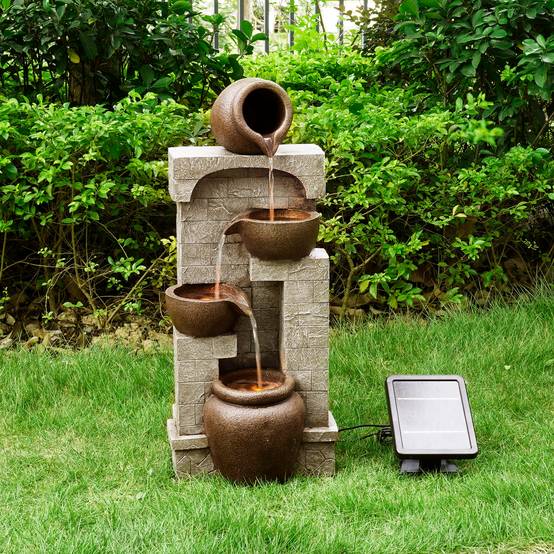 0 - Fontaine solaire LED en polyrésine, marron Teamson Home - Image 2