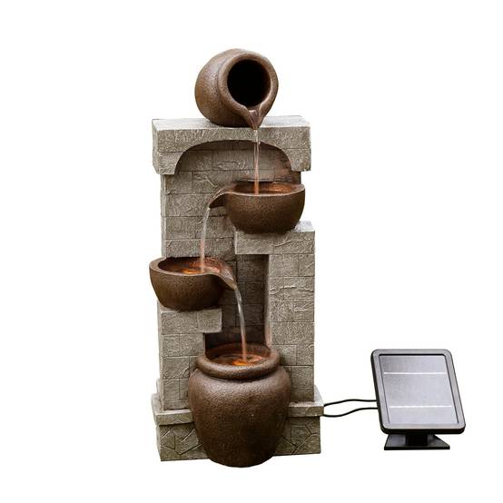 0 - Fontaine solaire LED en polyrésine, marron Teamson Home - Image 5