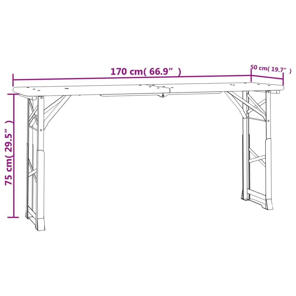Table à bière pliante bois de sapin vert foncé 170 x 50 x 75/105 cm - PANGIVO - Image 6