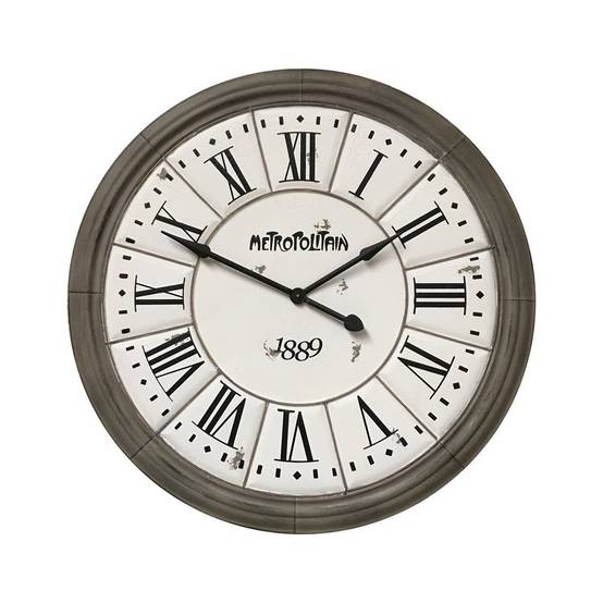 Grande horloge murale décorative vintage salon métal gris blanc 100cm Chemin de campagne - Imagen 1