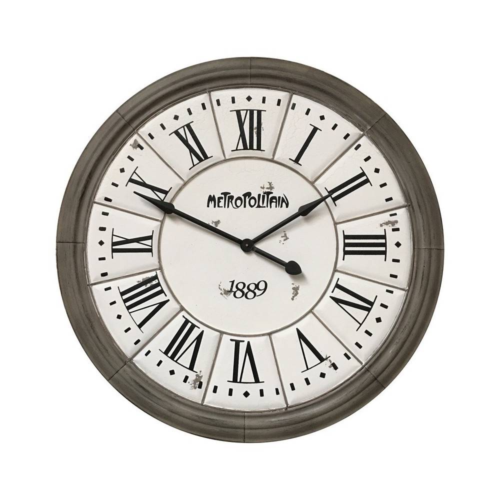 Grande horloge murale décorative vintage salon métal gris blanc 100cm Chemin de campagne - Imagen 1