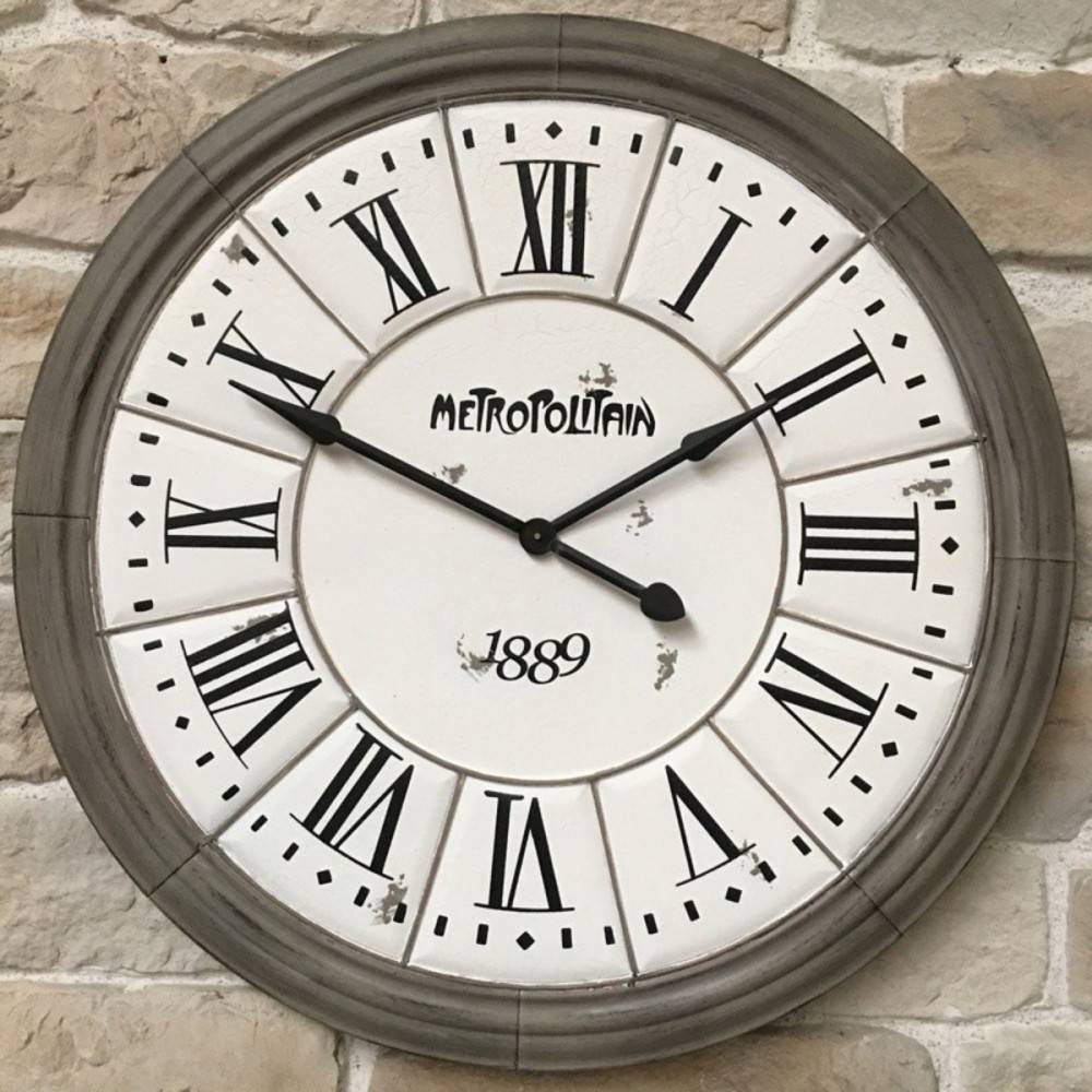 Grande horloge murale décorative vintage salon métal gris blanc 100cm Chemin de campagne - Imagen 3