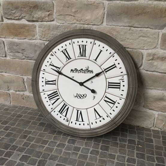 Grande horloge murale décorative vintage salon métal gris blanc 100cm Chemin de campagne - Imagen 5