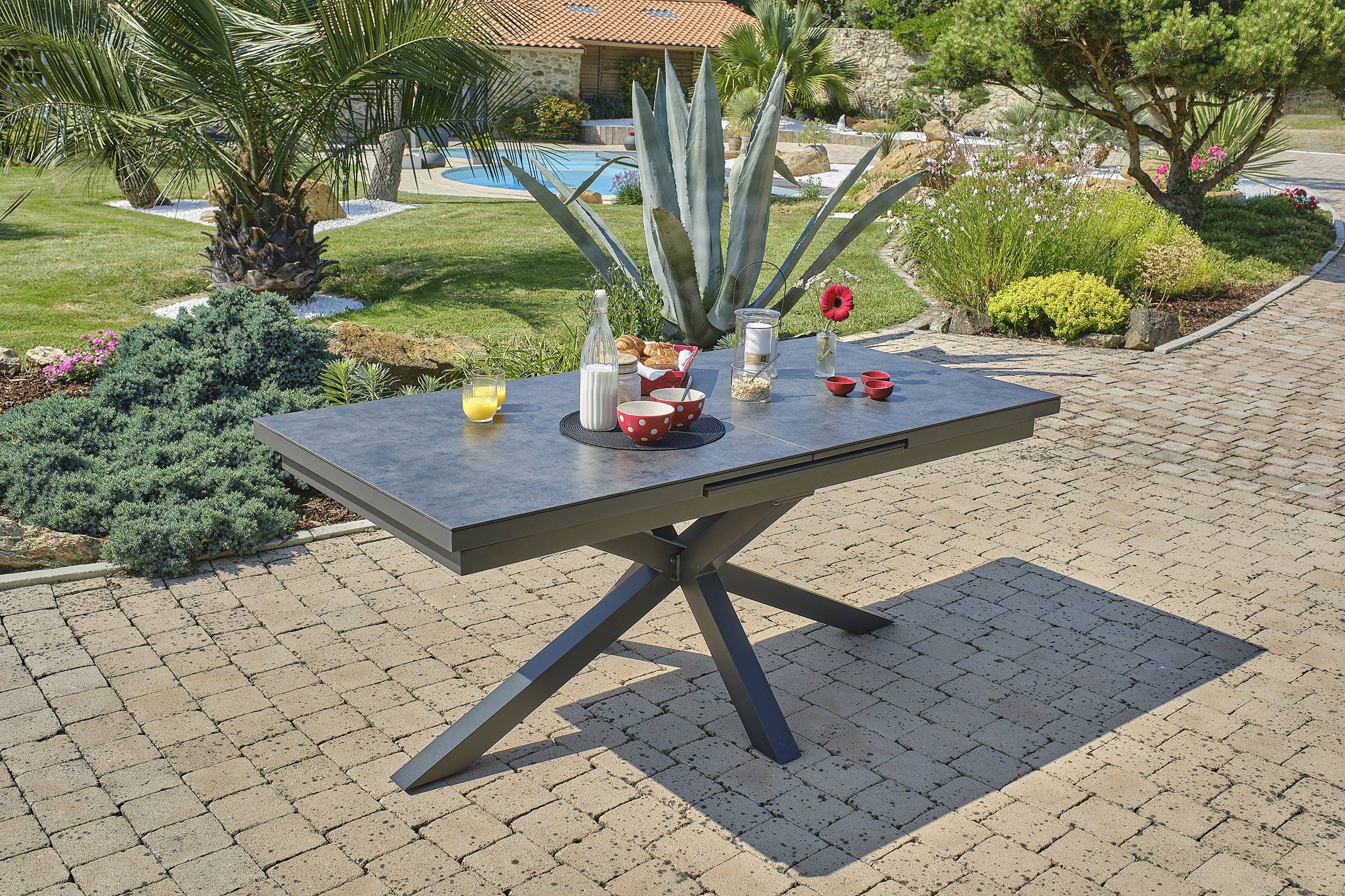 Dcb Garden - Ensemble repas CAICOS 6 places en aluminium plateau HPL - DCB GARDEN - Imagen 2