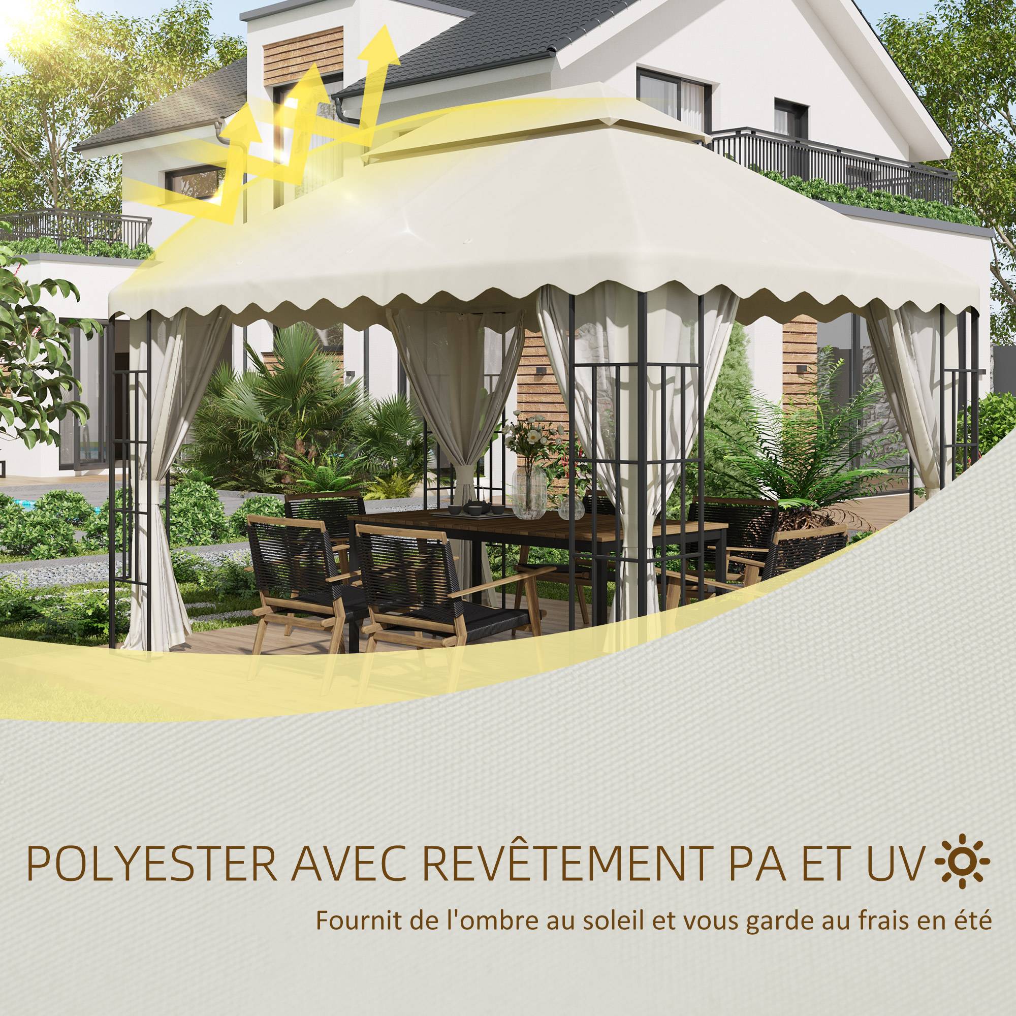 Outsunny - Toile de rechange pour barnum tonnelle 4 x 3 m tissu polyester haute densité 180 g/m² anti-UV crème - Outsunny - Imagen 4