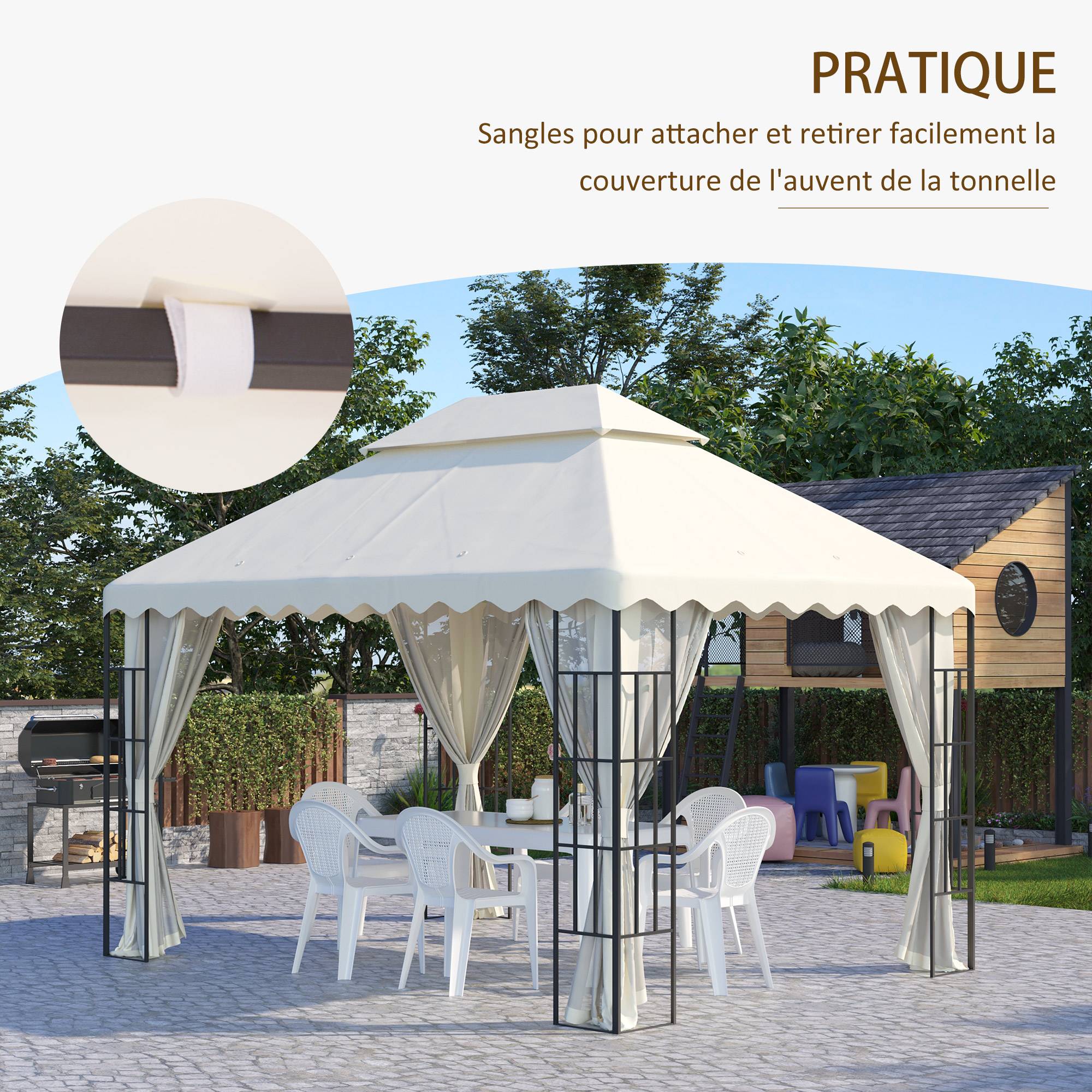 Outsunny - Toile de rechange pour barnum tonnelle 4 x 3 m tissu polyester haute densité 180 g/m² anti-UV crème - Outsunny - Imagen 6