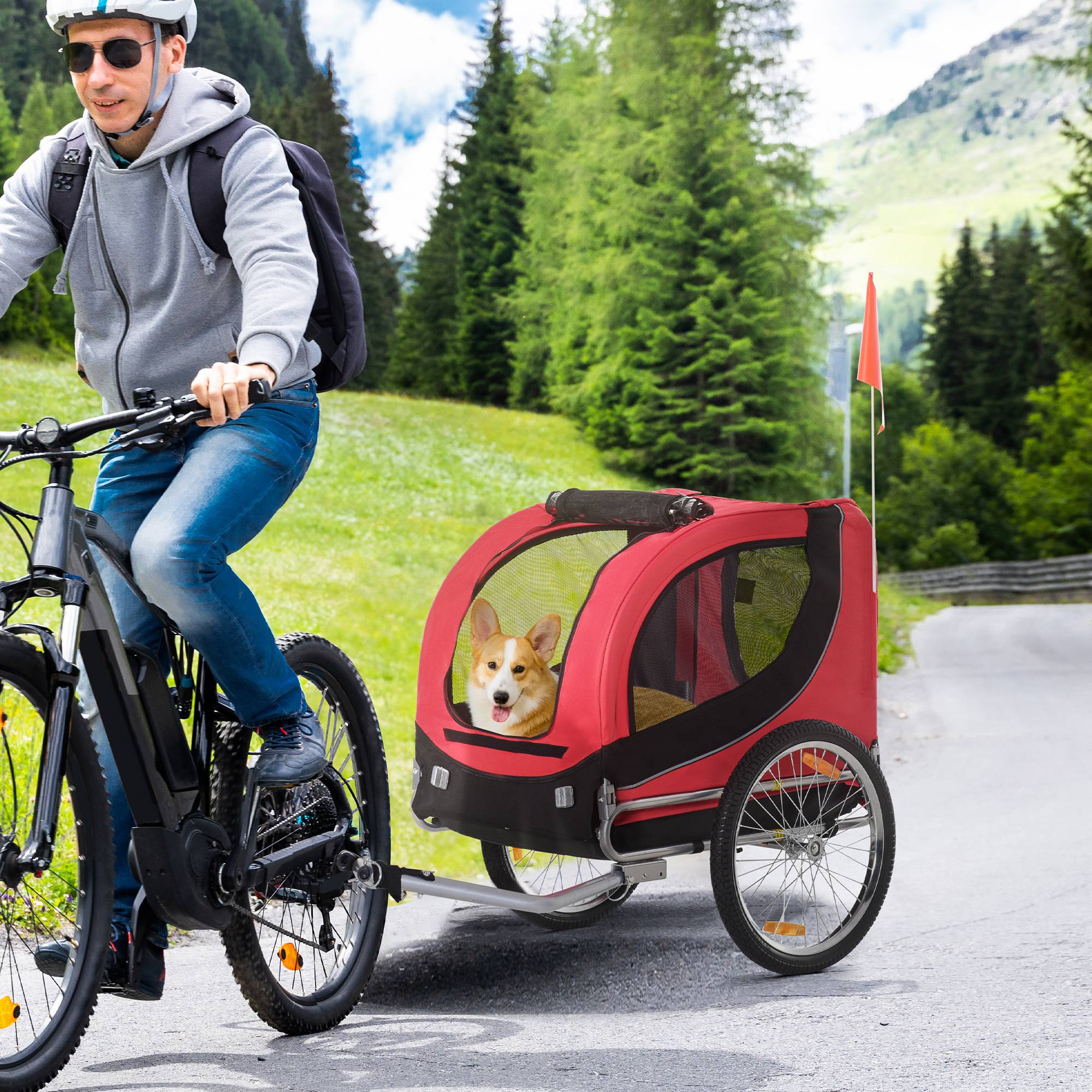 Remorque vélo chien attelage universel acier rouge+noir - Image 3