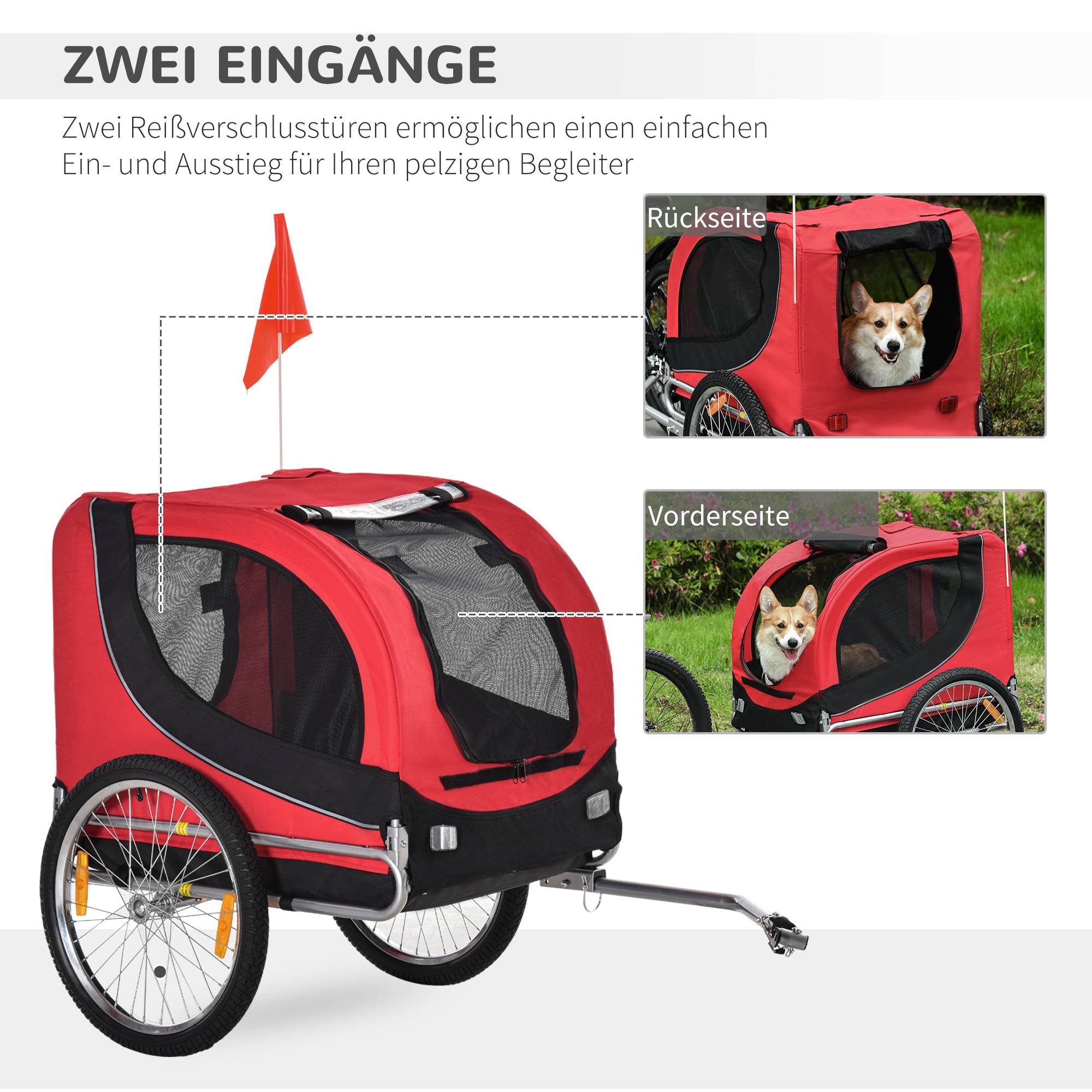 Remorque vélo chien attelage universel acier rouge+noir - Image 8