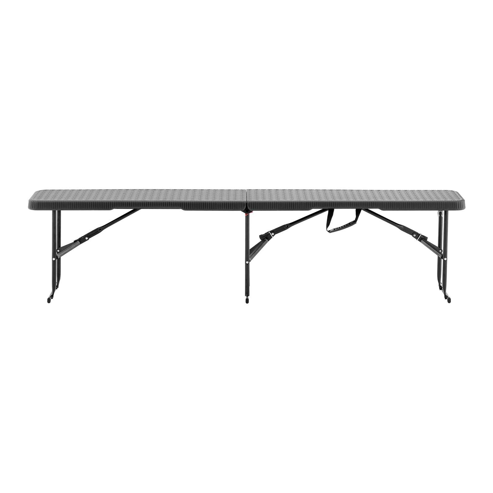 Helloshop26 - Banc pliable pliant de jardin camping extérieur (183 x 30 x 43 cm, capacité de charge : 300 kg, acier, polyéthylène, coloris : noir) - Imagen 1