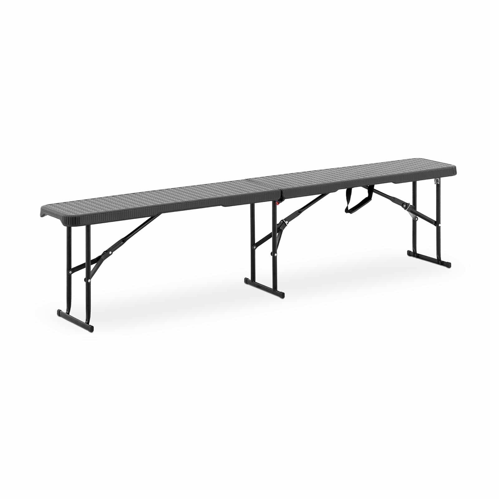 Helloshop26 - Banc pliable pliant de jardin camping extérieur (183 x 30 x 43 cm, capacité de charge : 300 kg, acier, polyéthylène, coloris : noir) - Imagen 2