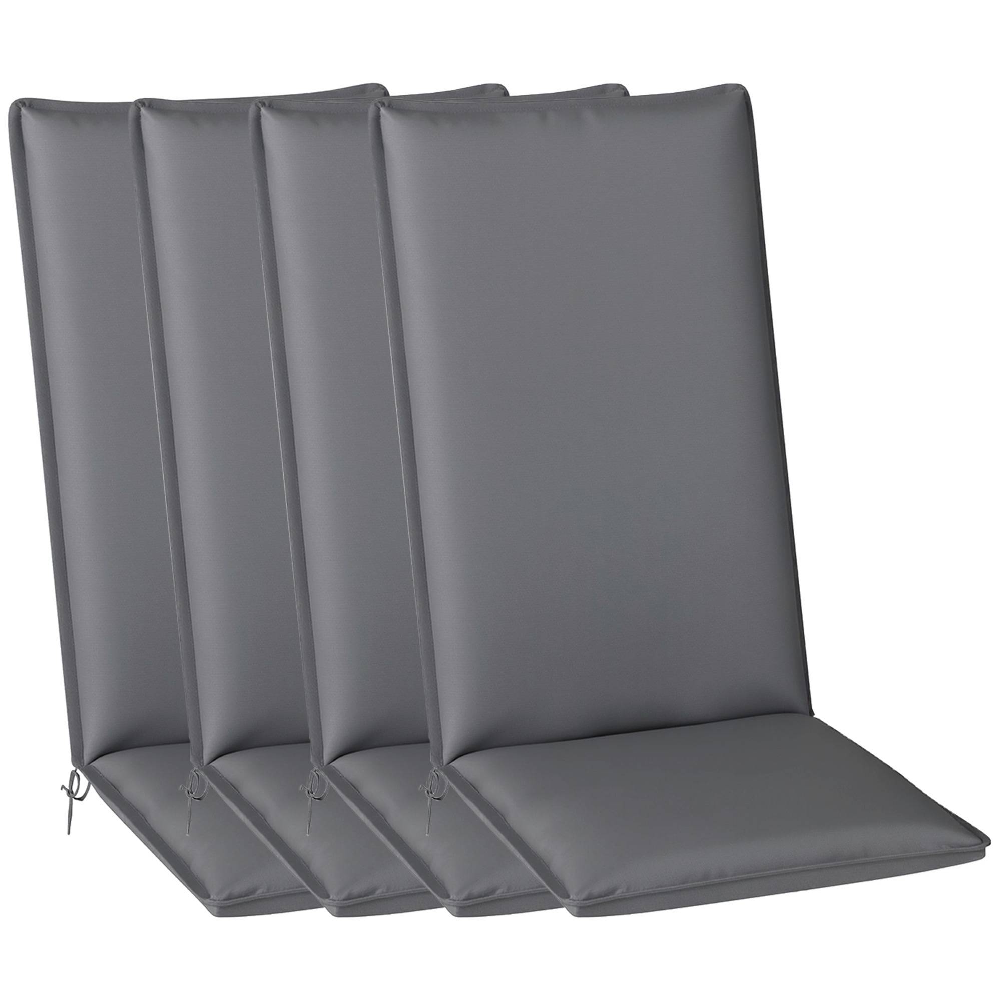 Lot de 4 coussins de chaise extérieur avec attaches et bande réglable, anti-décoloration UPF50+, 124x50x5cm, gris