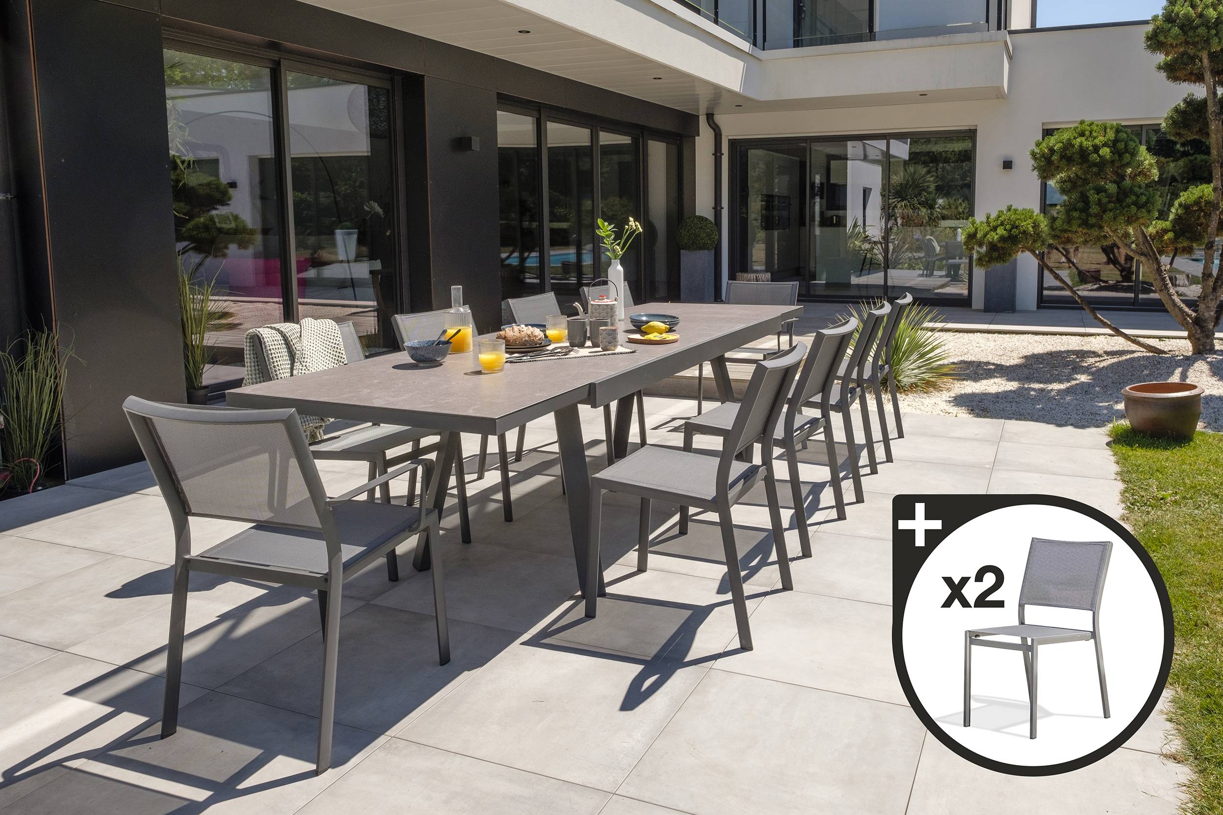 Dcb Garden - Ensemble repas de jardin 12 places en céramique sur verre - Gris anthracite - STOCKHOLM - Imagen 1