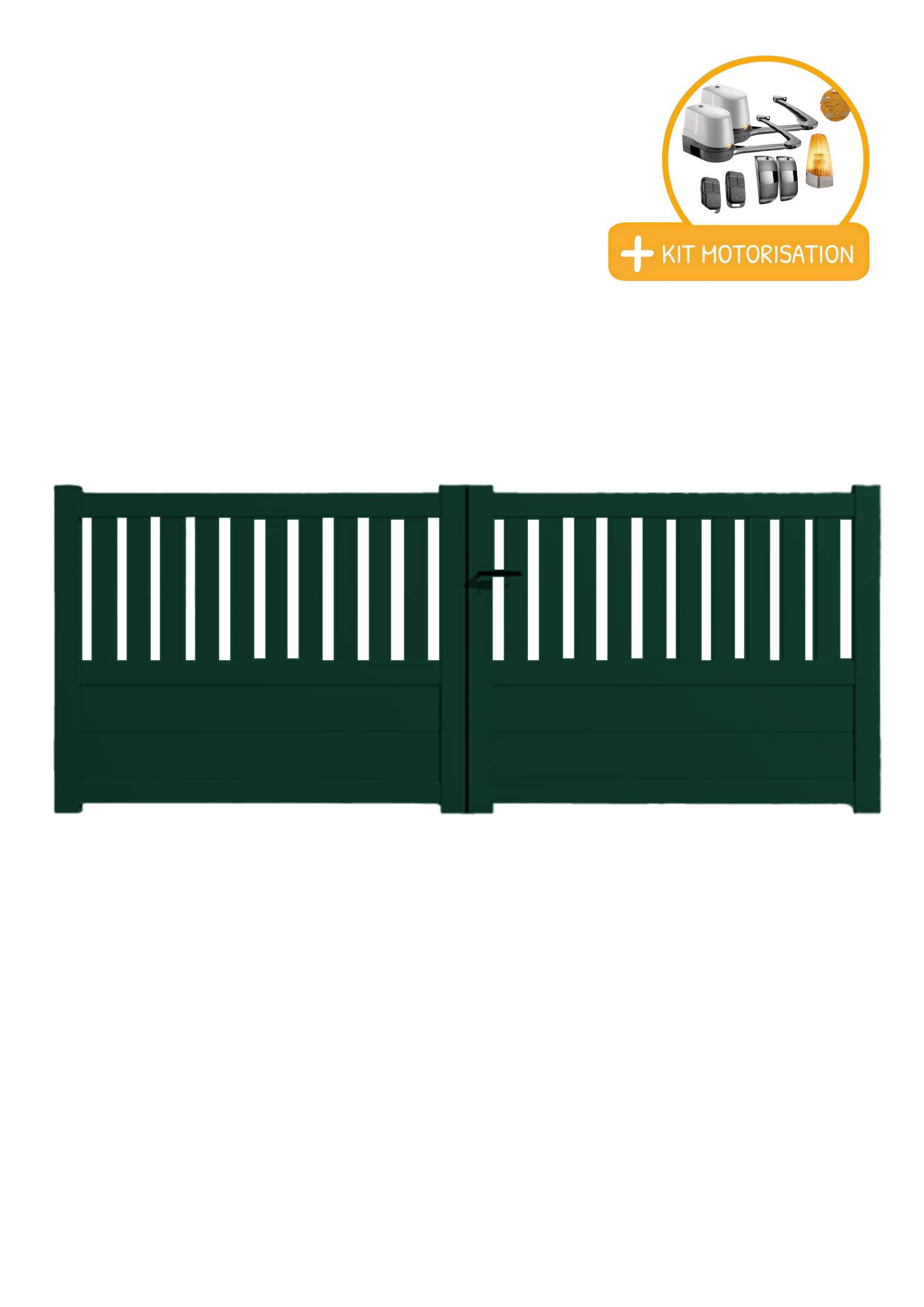Portail Packit - Portail alu battant semi-ajouré en kit +MOT dim. L.4000 (entre piliers) X H.1300 mmMOT LOCKYVIA (à bras)  Vert (RAL 6005) - Imagen 1