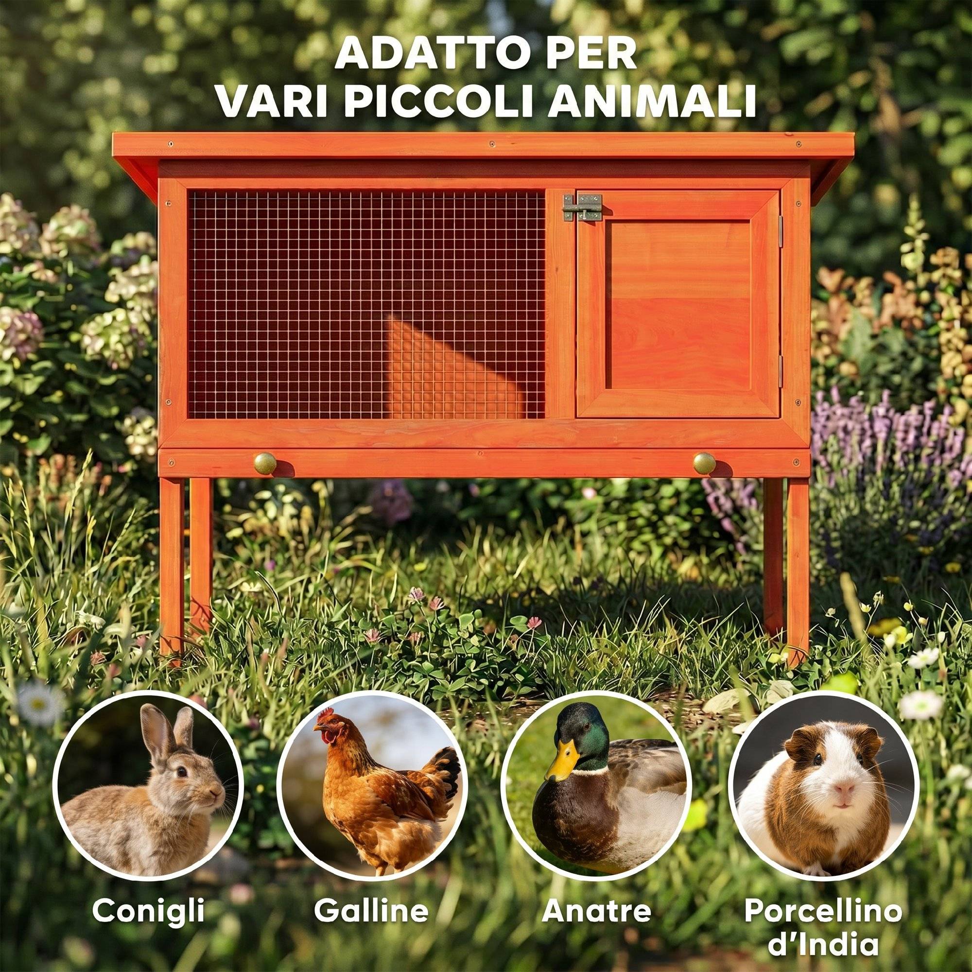 ComfortXL - Clapier extérieur pour lapin en bois de pin orange 90 x 45 x 65 cm avec toit ouvrant et bac amovible - Image 8