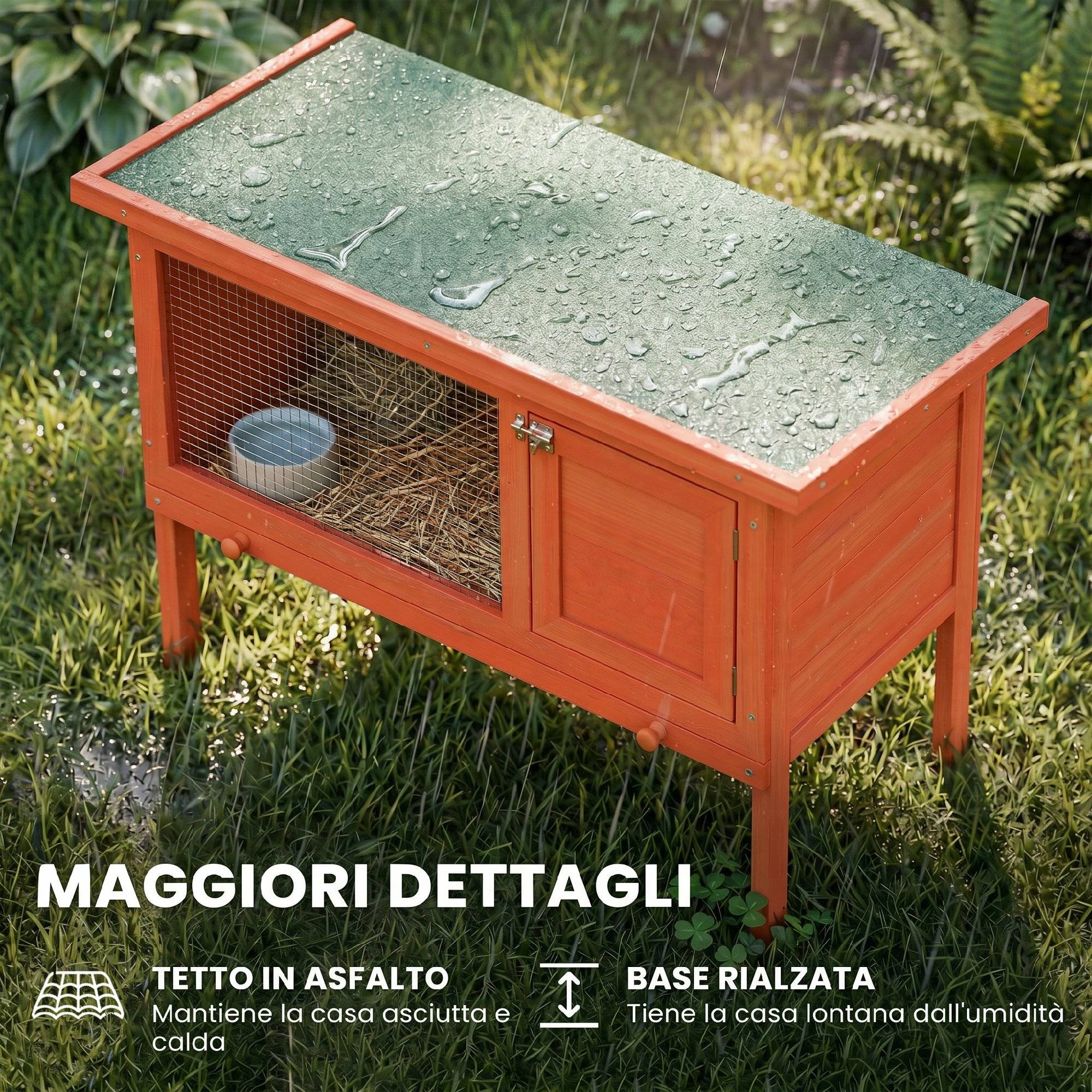 ComfortXL - Clapier extérieur pour lapin en bois de pin orange 90 x 45 x 65 cm avec toit ouvrant et bac amovible - Image 7