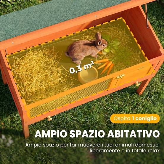 ComfortXL - Clapier extérieur pour lapin en bois de pin orange 90 x 45 x 65 cm avec toit ouvrant et bac amovible - Image 4