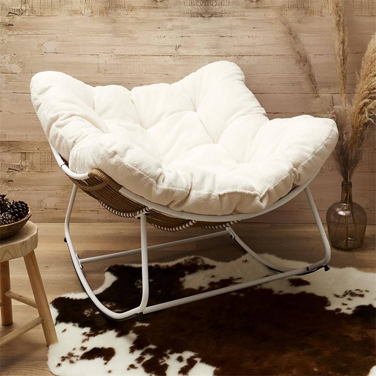 ALTOBUY - Fauteuil à Bascule Blanc avec Assise Capitonnée et Bouclettes - MERIDA - Image 2
