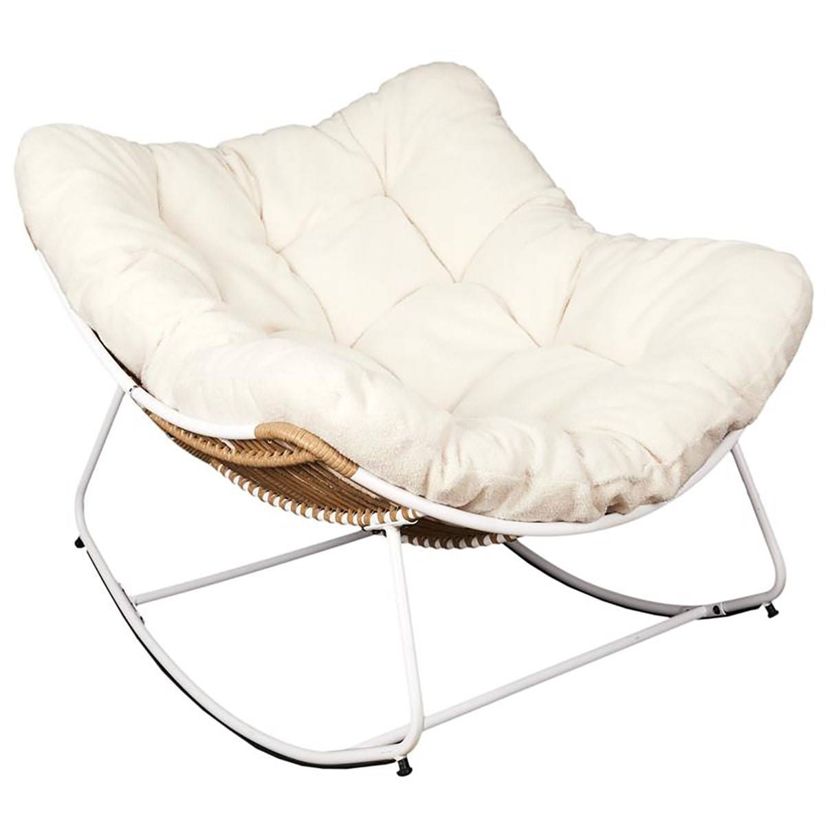 ALTOBUY - Fauteuil à Bascule Blanc avec Assise Capitonnée et Bouclettes - MERIDA