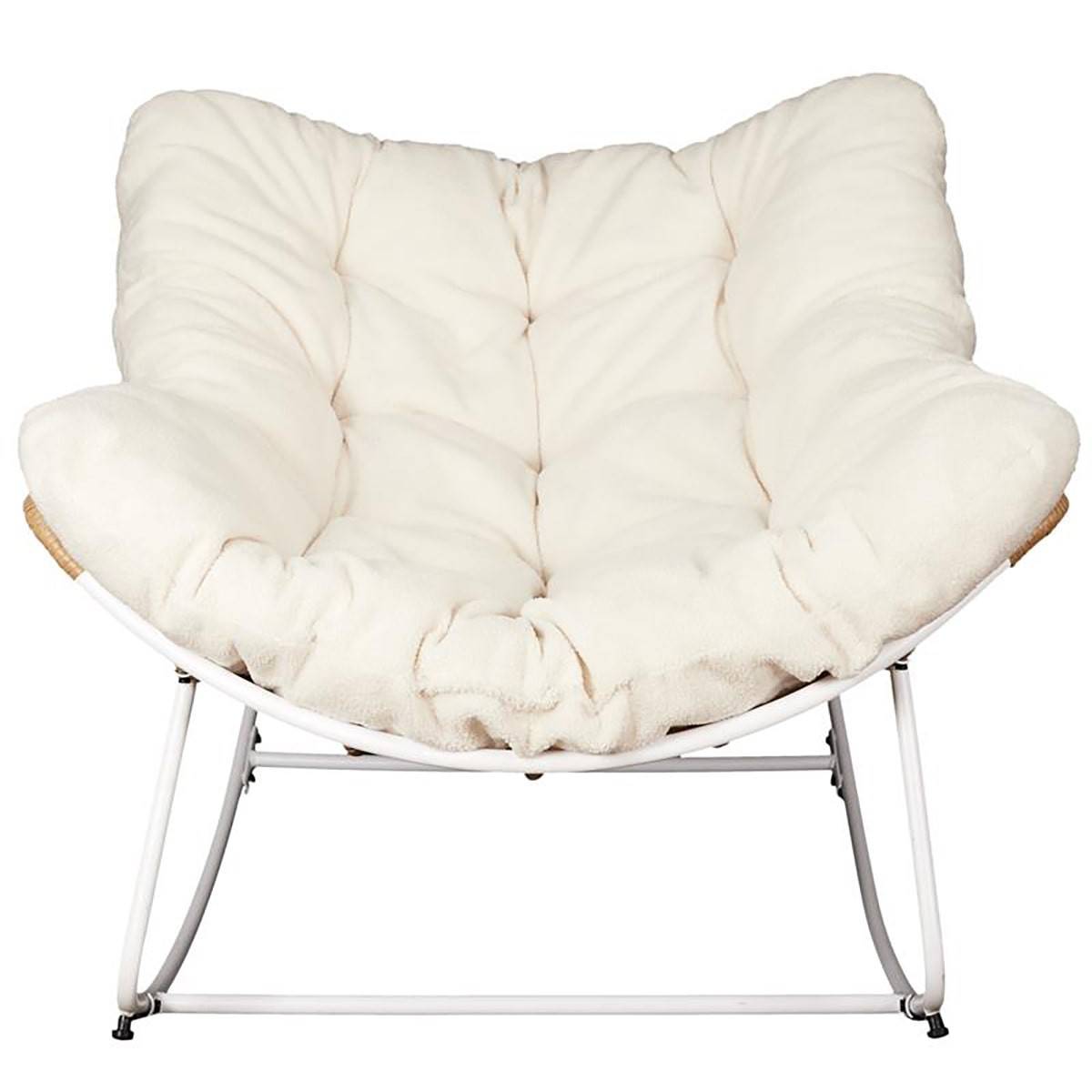 ALTOBUY - Fauteuil à Bascule Blanc avec Assise Capitonnée et Bouclettes - MERIDA - Image 3
