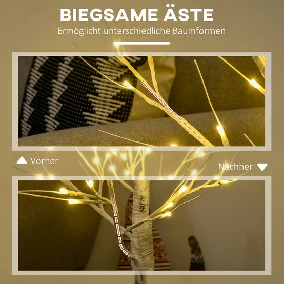 ComfortXL - Bouleau artificiel lumineux plastique et métal 120 cm blanc décoration intérieure et extérieur couvert LED blanc chaud - Image 6