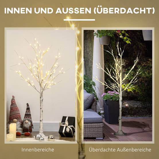 ComfortXL - Bouleau artificiel lumineux plastique et métal 120 cm blanc décoration intérieure et extérieur couvert LED blanc chaud - Image 7