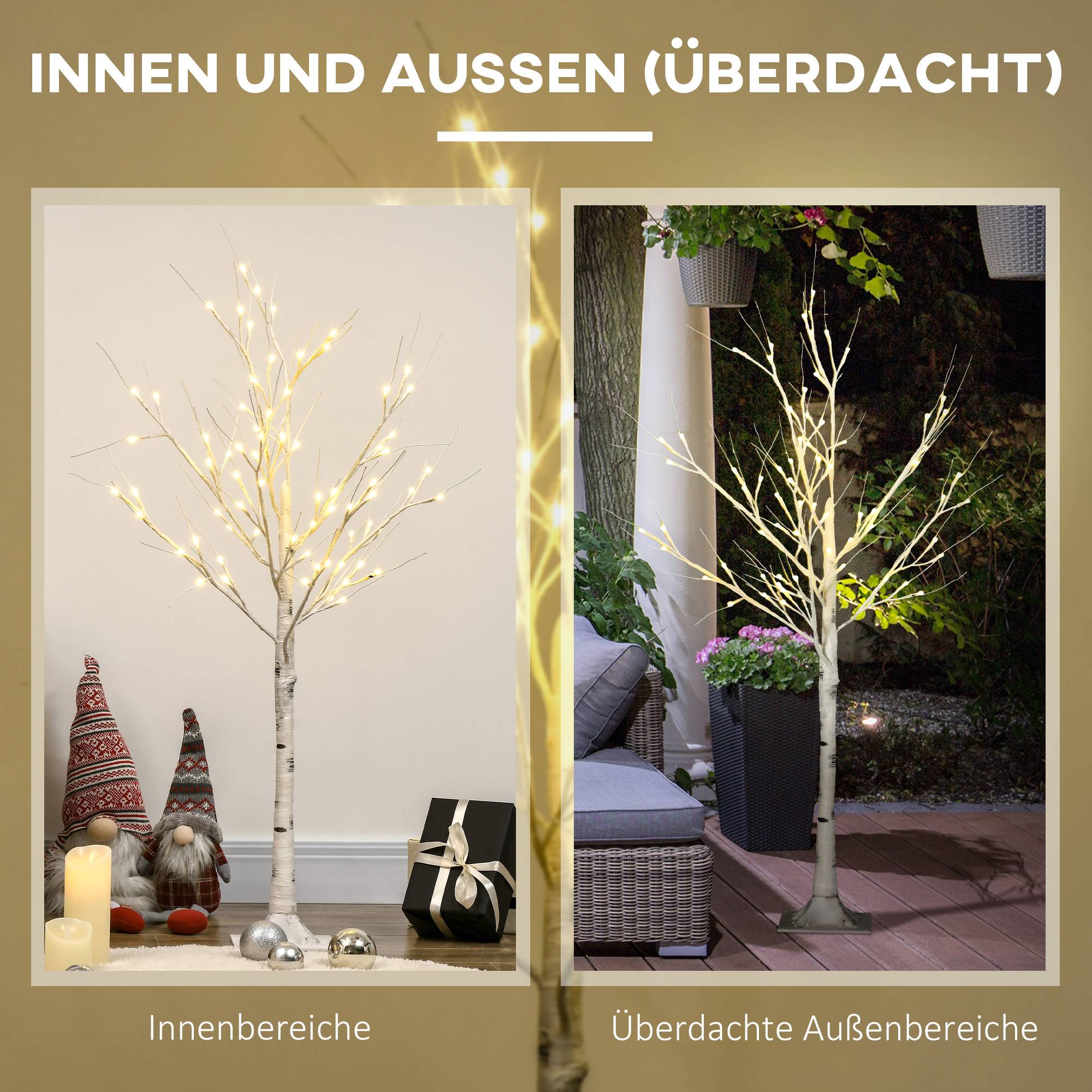 ComfortXL - Bouleau artificiel lumineux plastique et métal 120 cm blanc décoration intérieure et extérieur couvert LED blanc chaud - Image 7