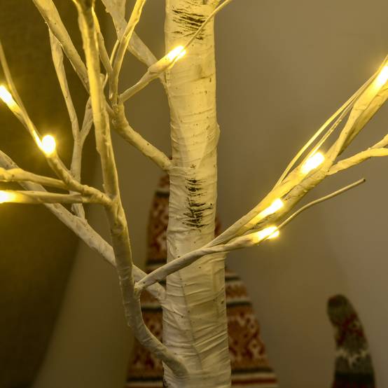 ComfortXL - Bouleau artificiel lumineux plastique et métal 120 cm blanc décoration intérieure et extérieur couvert LED blanc chaud - Image 9