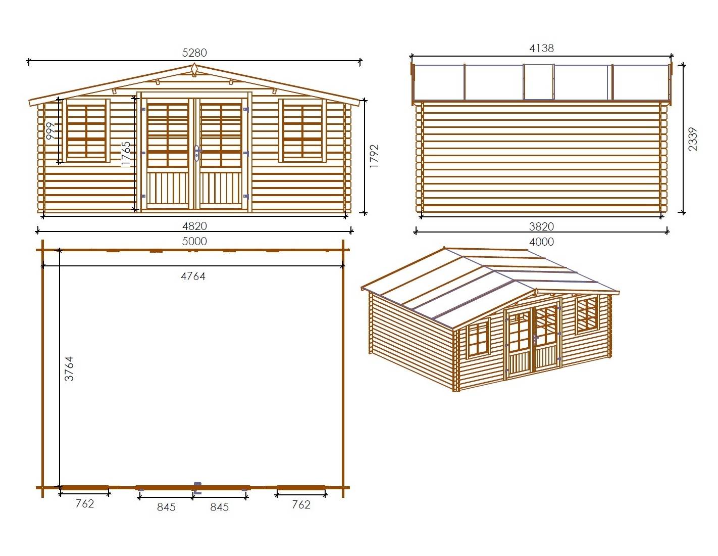 Altanka - Abri de jardin en bois - 5x4 m + terrasse avec balustrade et avant-toit en bois - 30 m2 - DOM526+DOM600+DOM601+POD04 - ALTANKA - Imagen 2