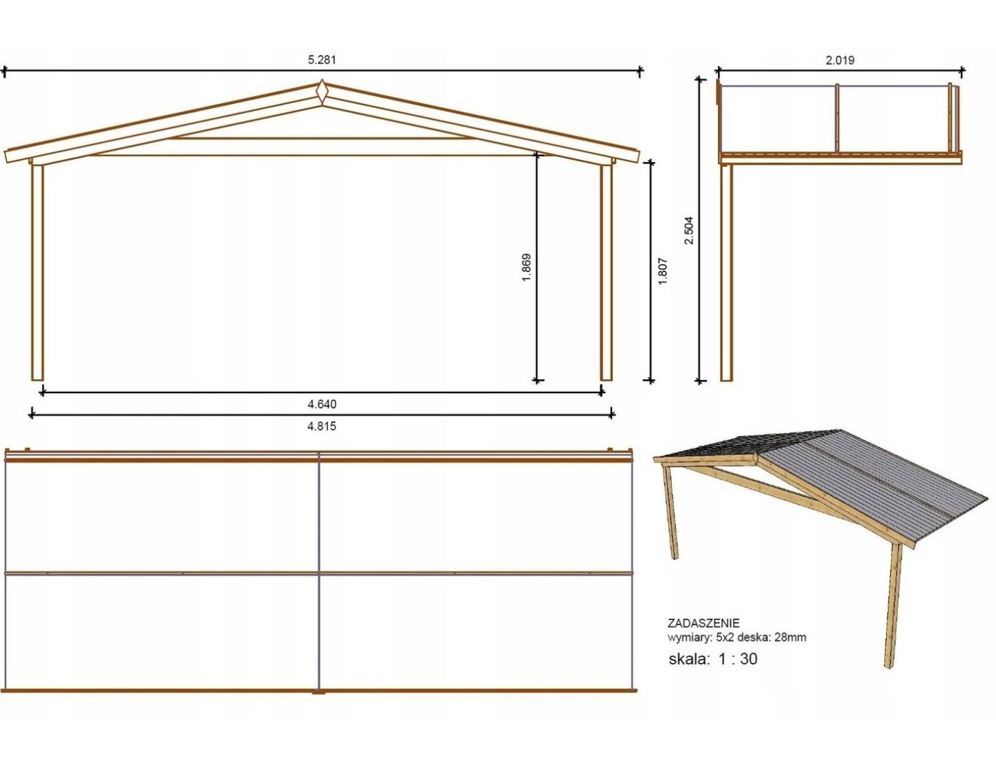 Altanka - Abri de jardin en bois - 5x4 m + terrasse avec balustrade et avant-toit en bois - 30 m2 - DOM526+DOM600+DOM601+POD04 - ALTANKA - Imagen 4