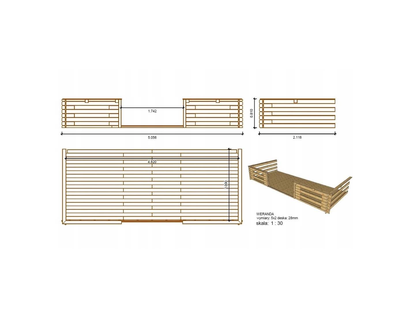 Altanka - Abri de jardin en bois - 5x4 m + terrasse avec balustrade et avant-toit en bois - 30 m2 - DOM526+DOM600+DOM601+POD04 - ALTANKA - Imagen 5