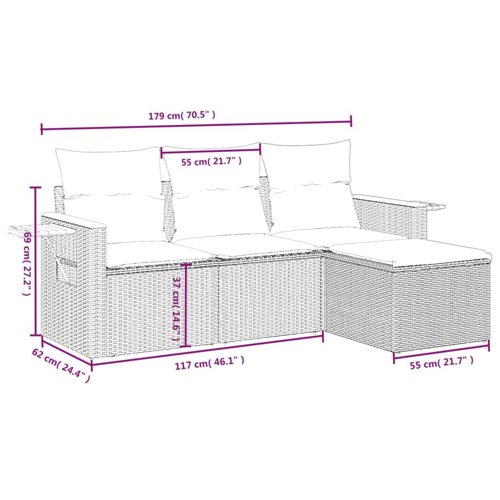 Salon de jardin compact 4 pcs résine tressée beige avec rangement et pouf – ComfortXL Outdoor Living - Image 3