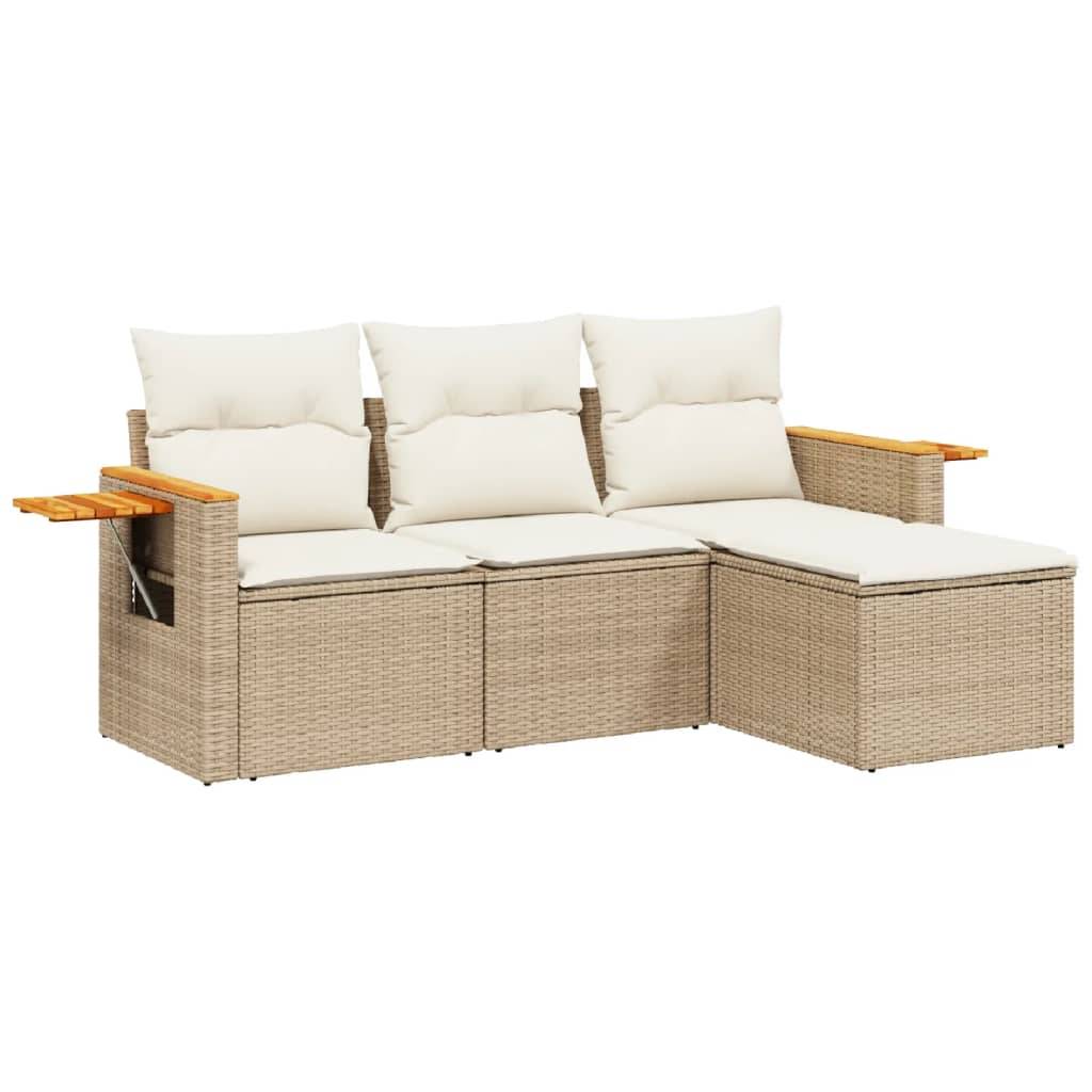 Salon de jardin compact 4 pcs résine tressée beige avec rangement et pouf – ComfortXL Outdoor Living - Image 2