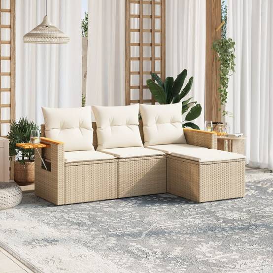 Salon de jardin compact 4 pcs résine tressée beige avec rangement et pouf – ComfortXL Outdoor Living - Image 1